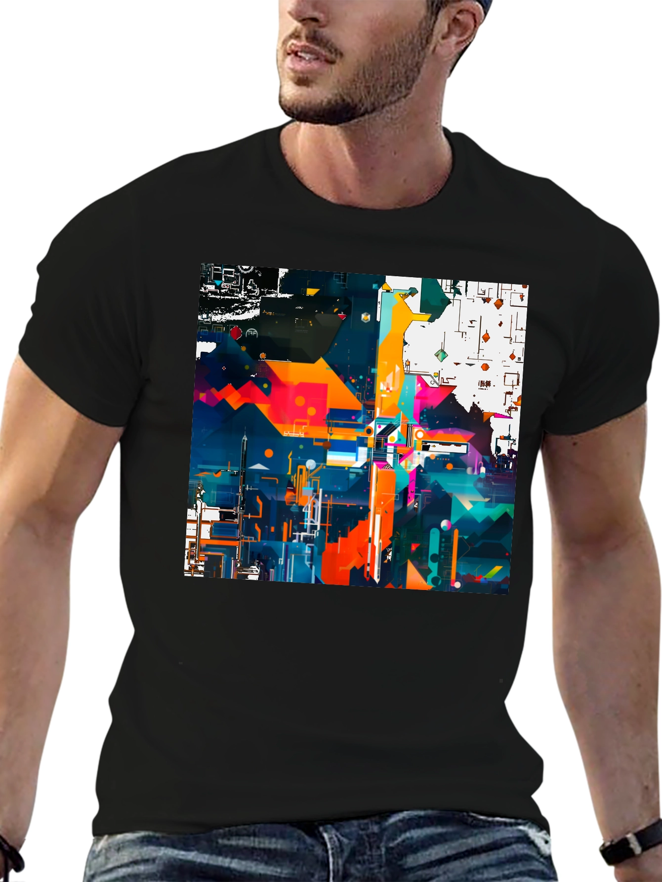 Abstract Geometric Art Print Black Tee