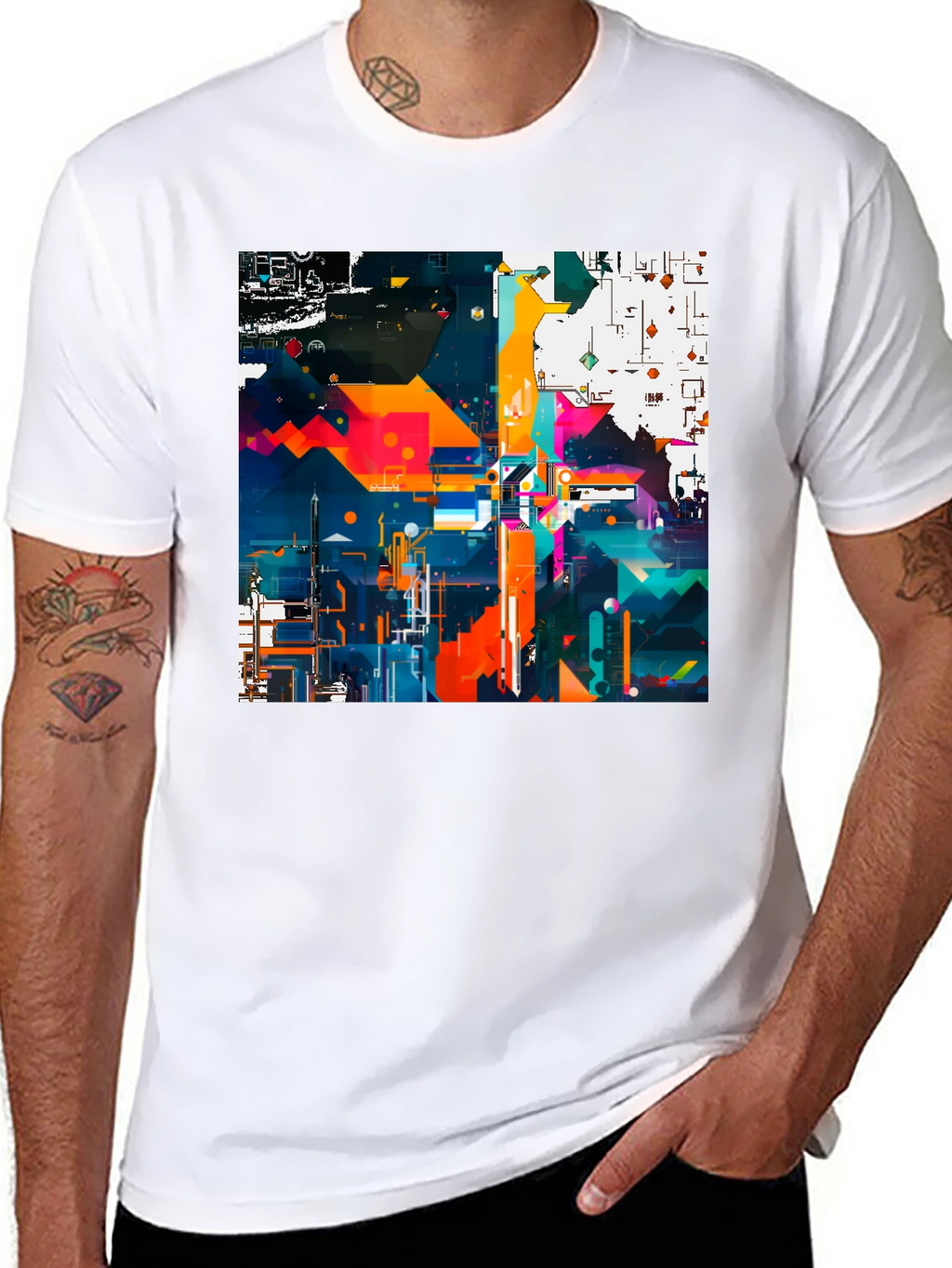 Abstract Geometric Art Print Black Tee