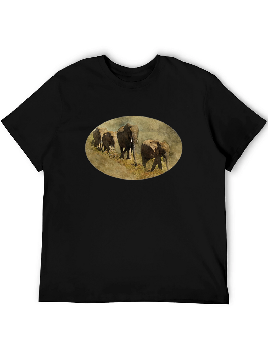 Elephant Herd Graphic Black T-Shirt