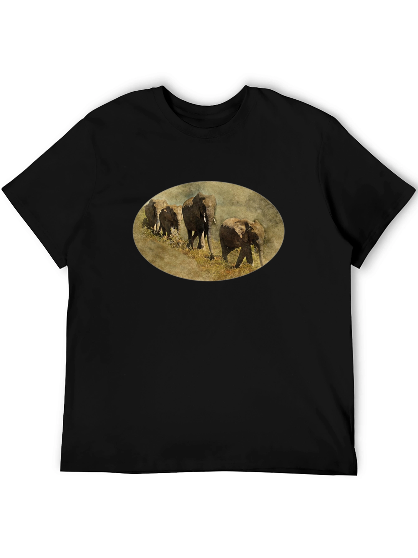 Elephant Herd Graphic Black T-Shirt