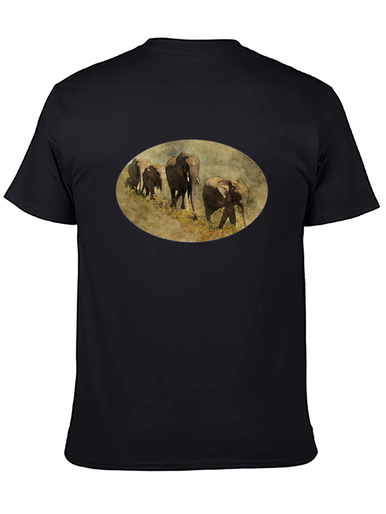 Elephant Herd Graphic Black T-Shirt