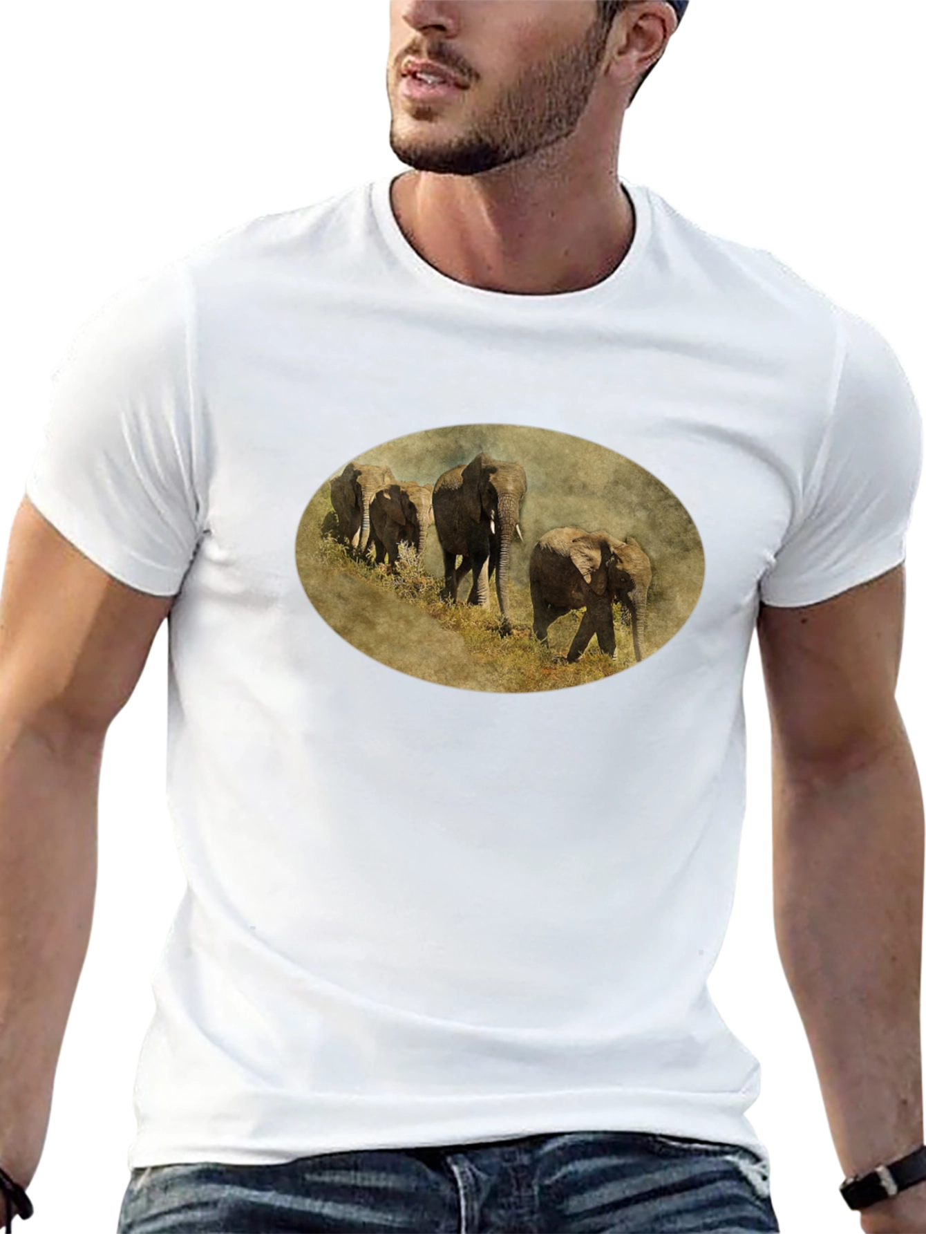 Elephant Herd Graphic Black T-Shirt