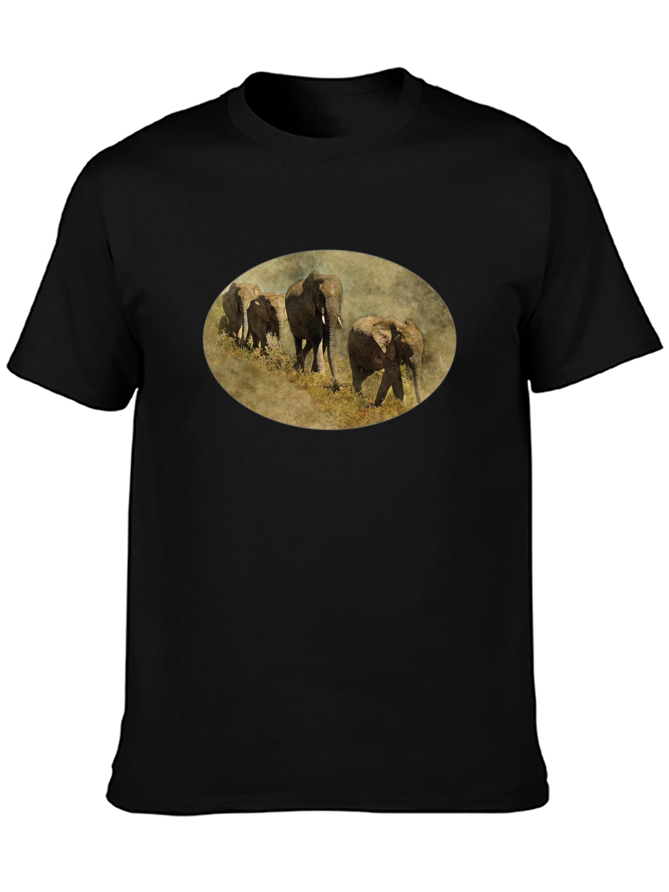 Elephant Herd Graphic Black T-Shirt