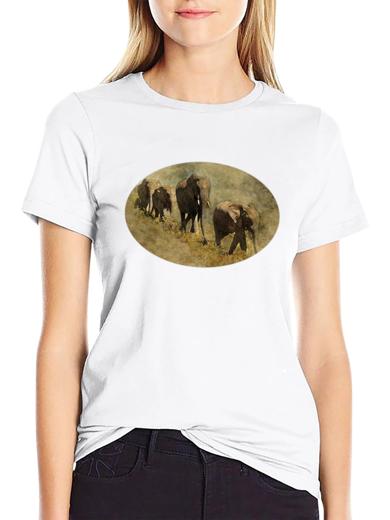Elephant Herd Graphic Black T-Shirt
