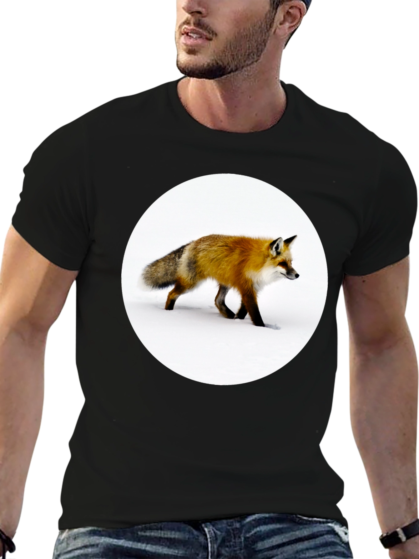 Fox Graphic T-Shirt - Black Stylish Animal Print Tee