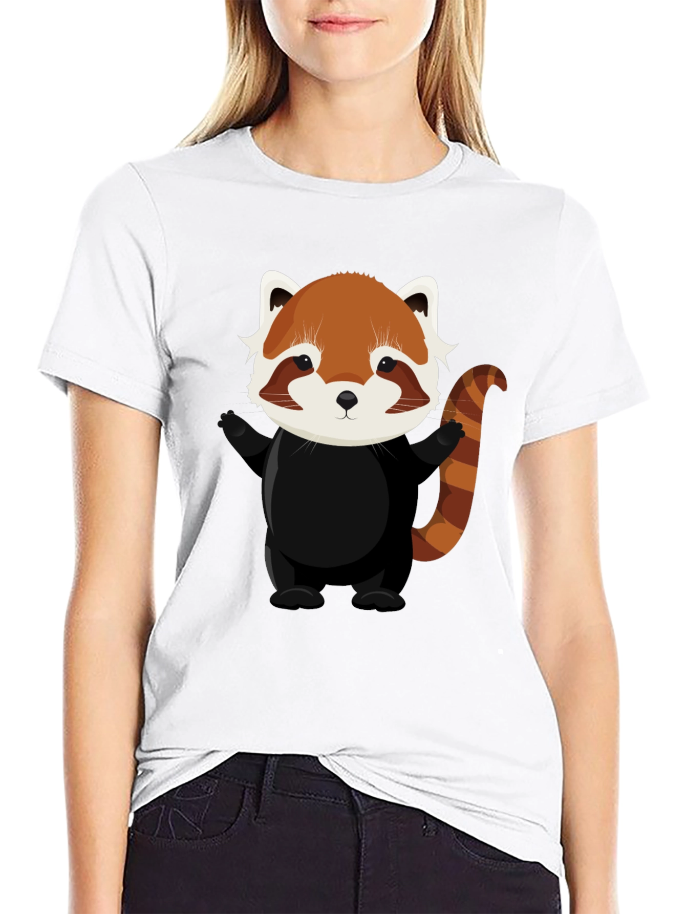 Cute Red Panda Graphic Tee - Black Cotton T-Shirt