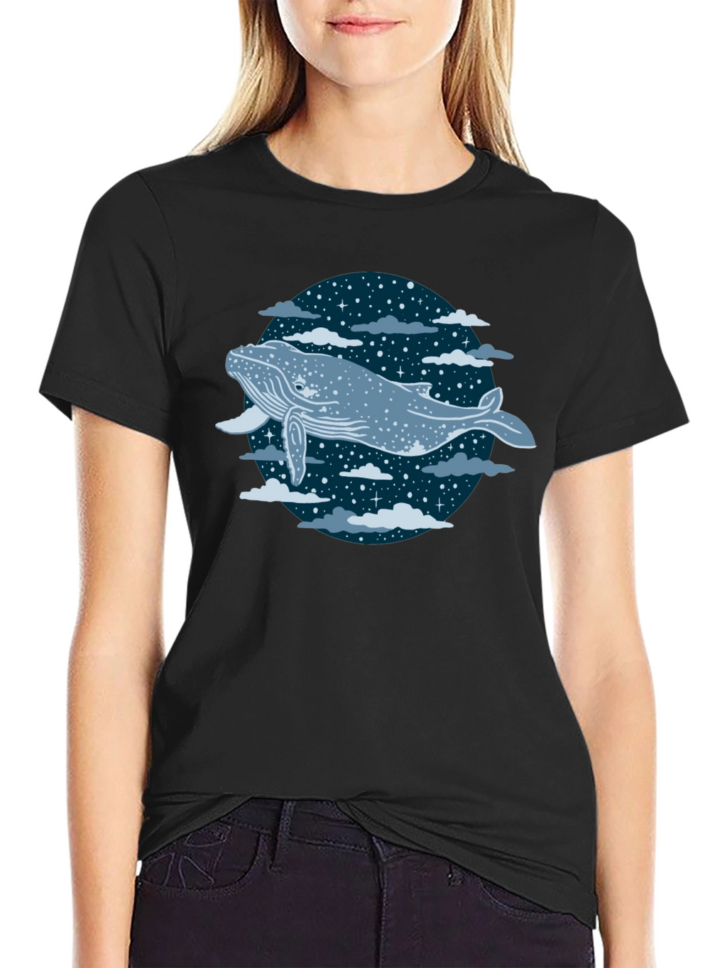 Whale in the Night Sky Graphic Tee - Black