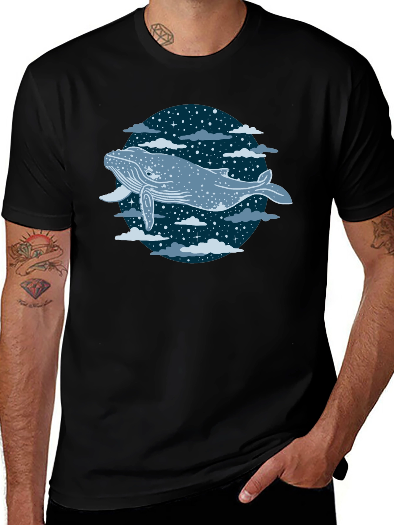 Whale in the Night Sky Graphic Tee - Black