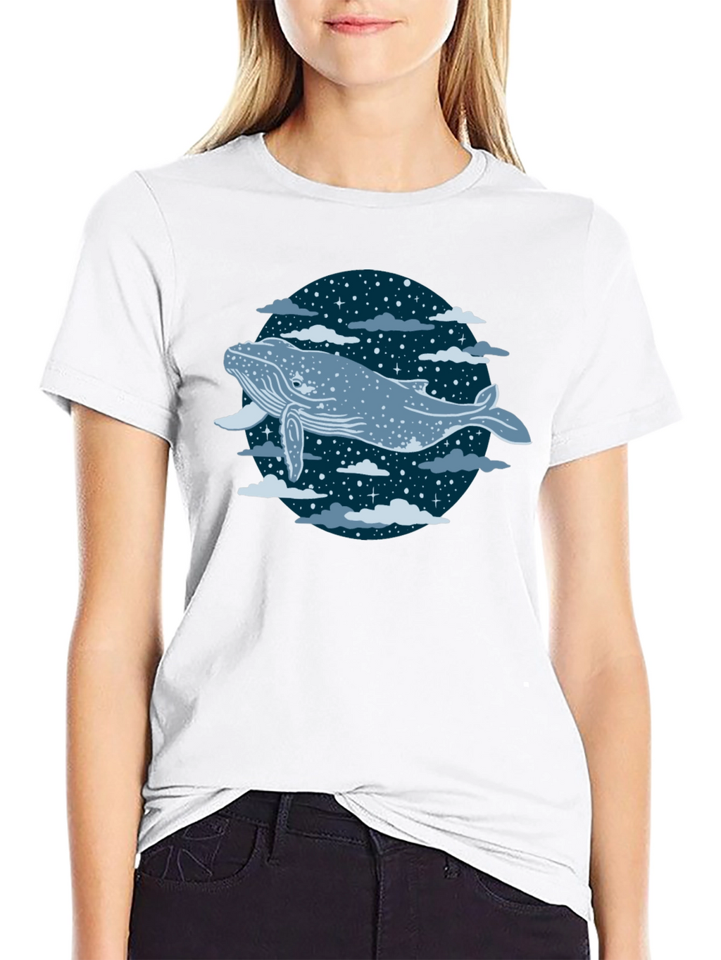 Whale in the Night Sky Graphic Tee - Black