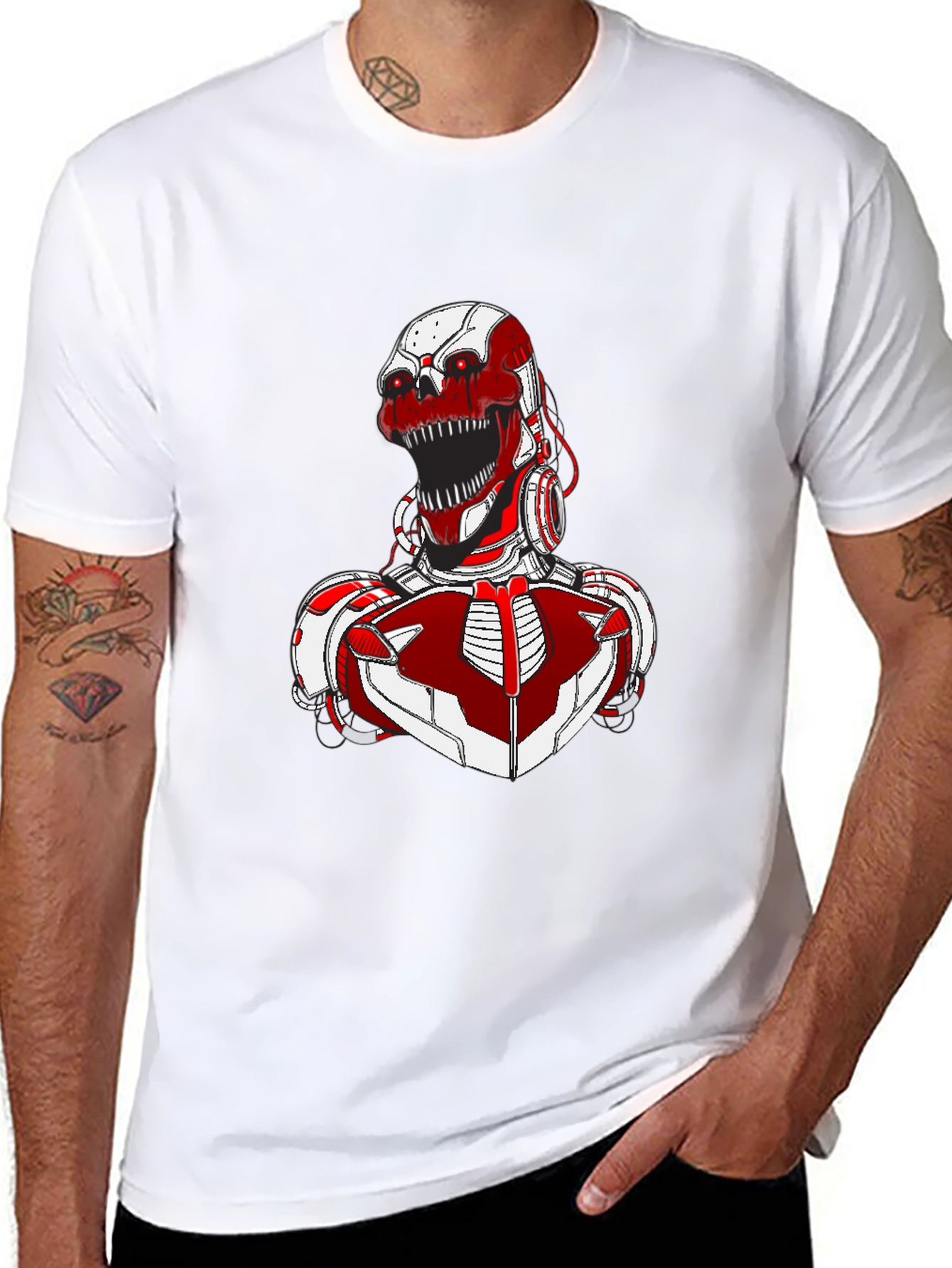 Red Robot Skull Graphic T-Shirt