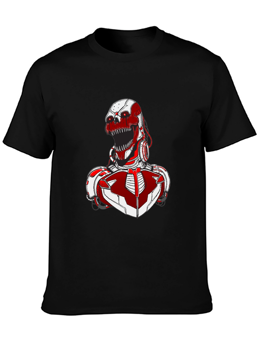 Red Robot Skull Graphic T-Shirt