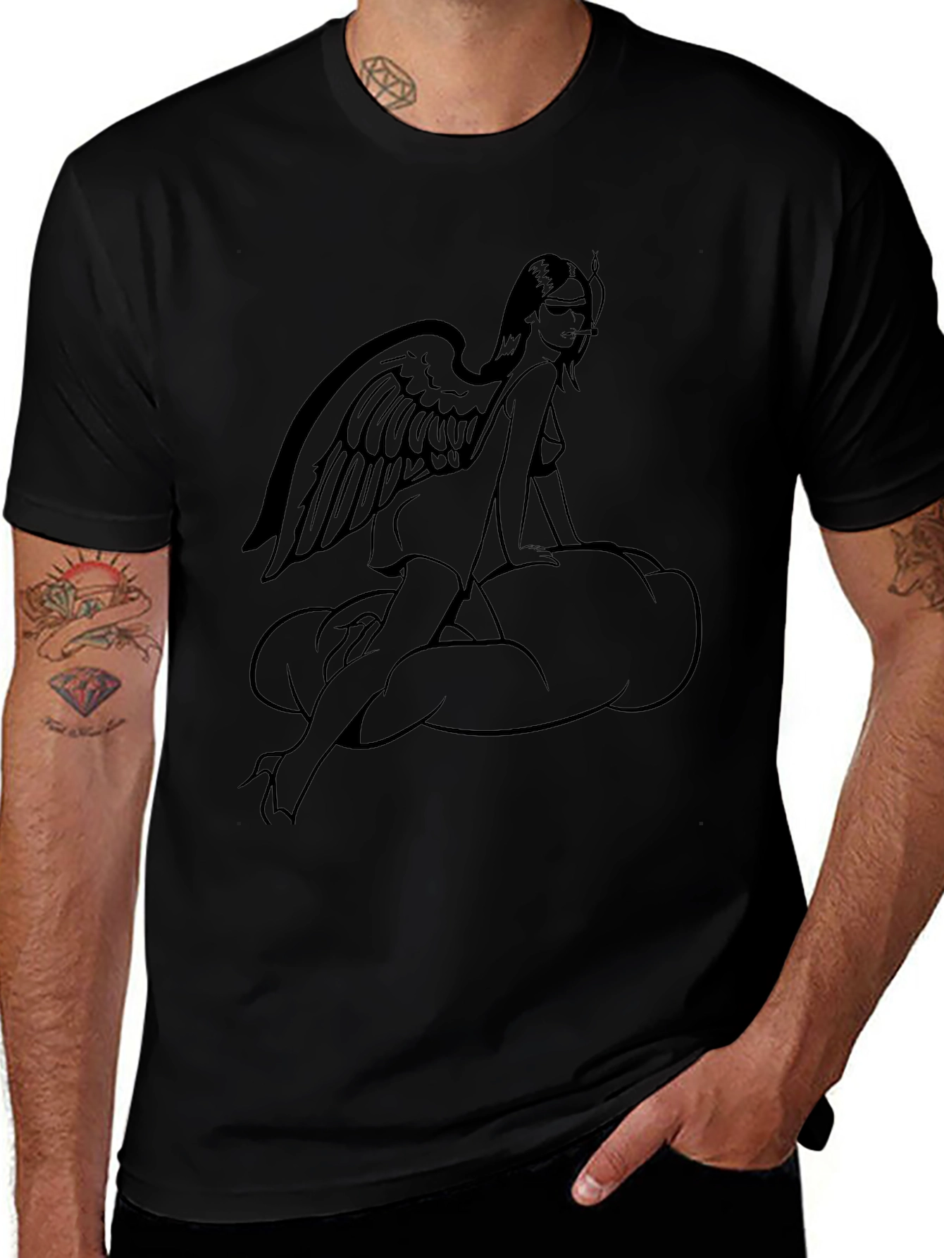 Angel Wing Woman Graphic T-Shirt - Black