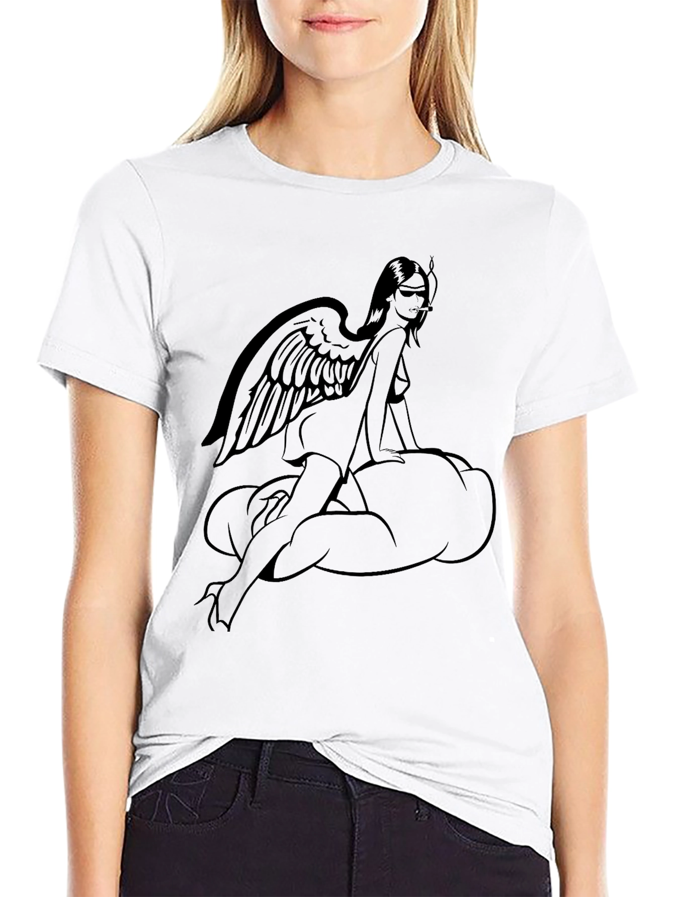 Angel Wing Woman Graphic T-Shirt - Black