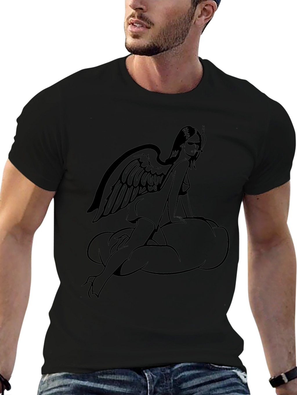 Angel Wing Woman Graphic T-Shirt - Black