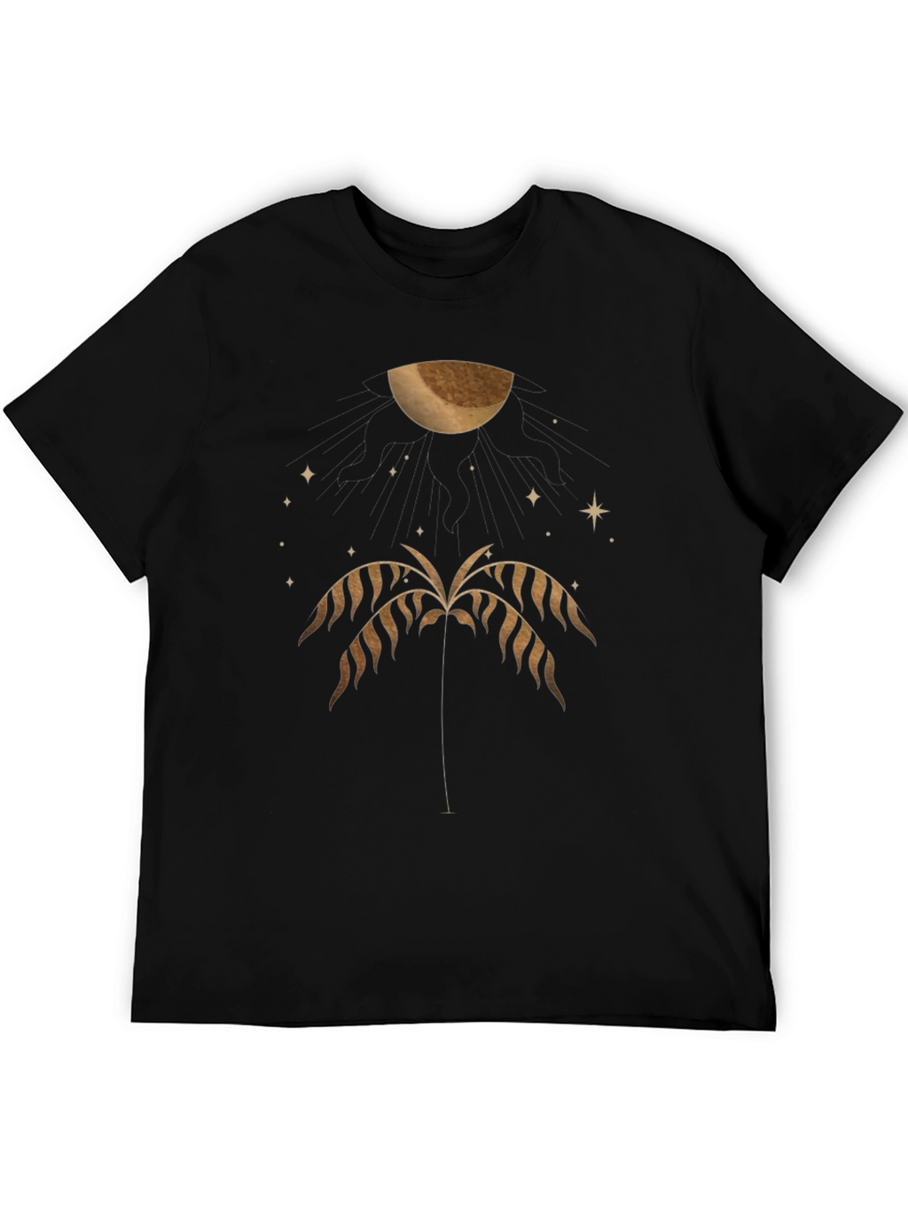 Mens Black Graphic Tee - Palm & Moon Design