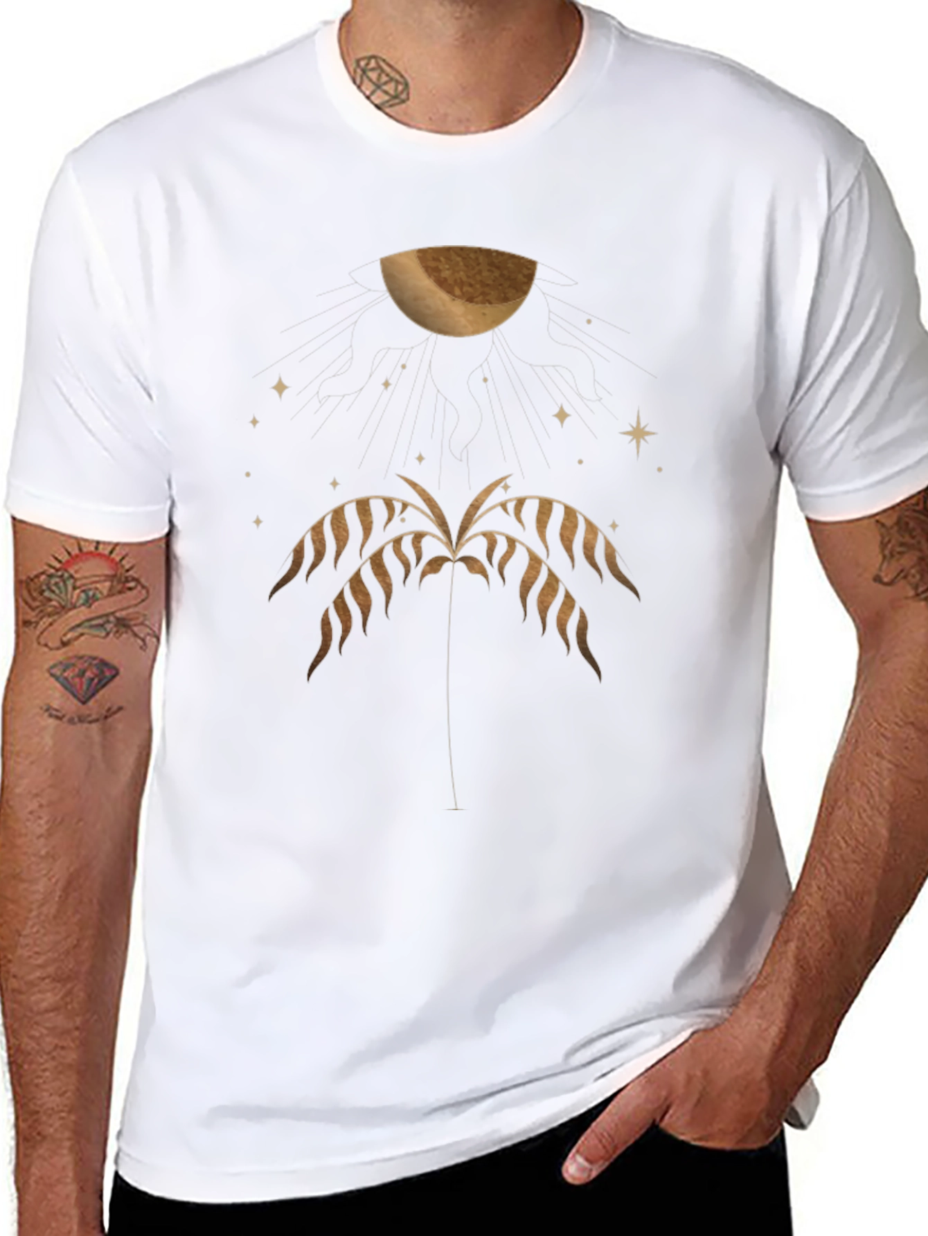 Mens Black Graphic Tee - Palm & Moon Design