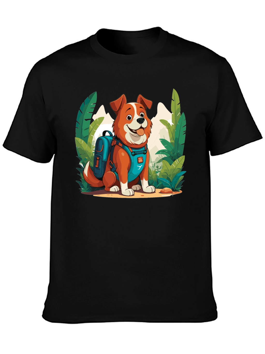 Dog Hiker Cartoon Graphic T-Shirt