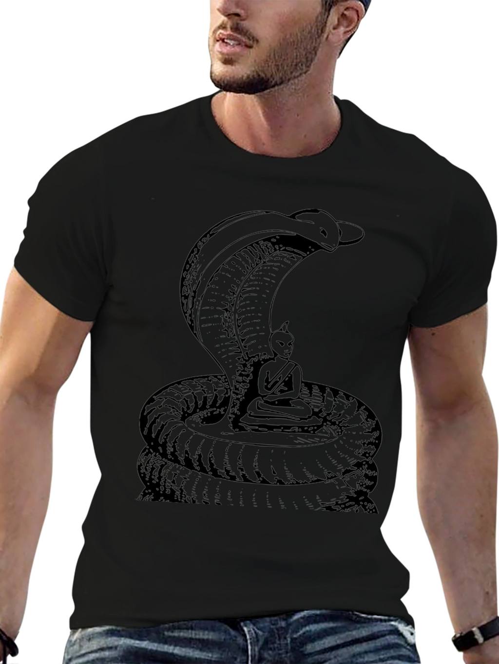 Cobra & Buddha Graphic Tee - Cool Black Shirt