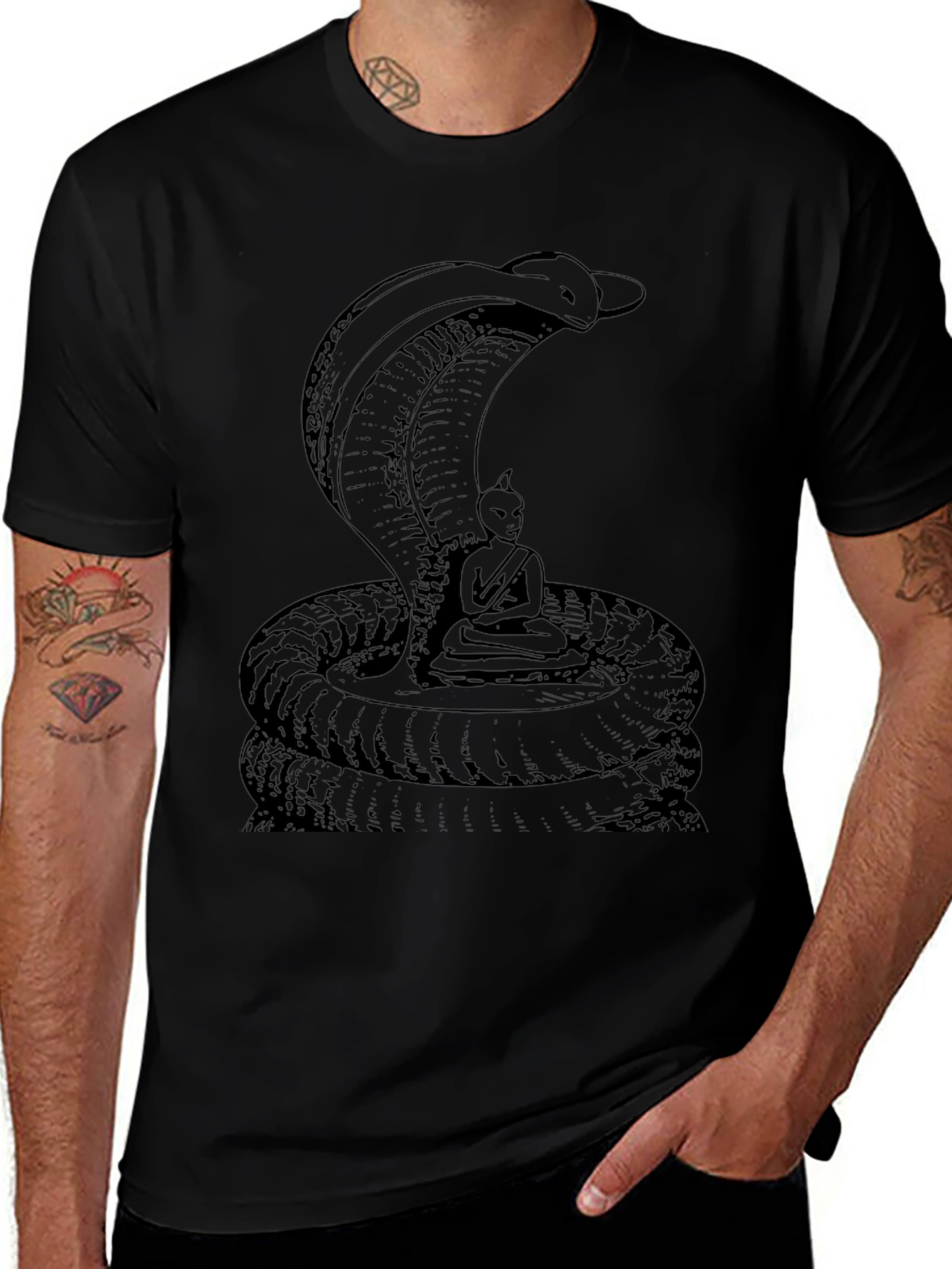 Cobra & Buddha Graphic Tee - Cool Black Shirt