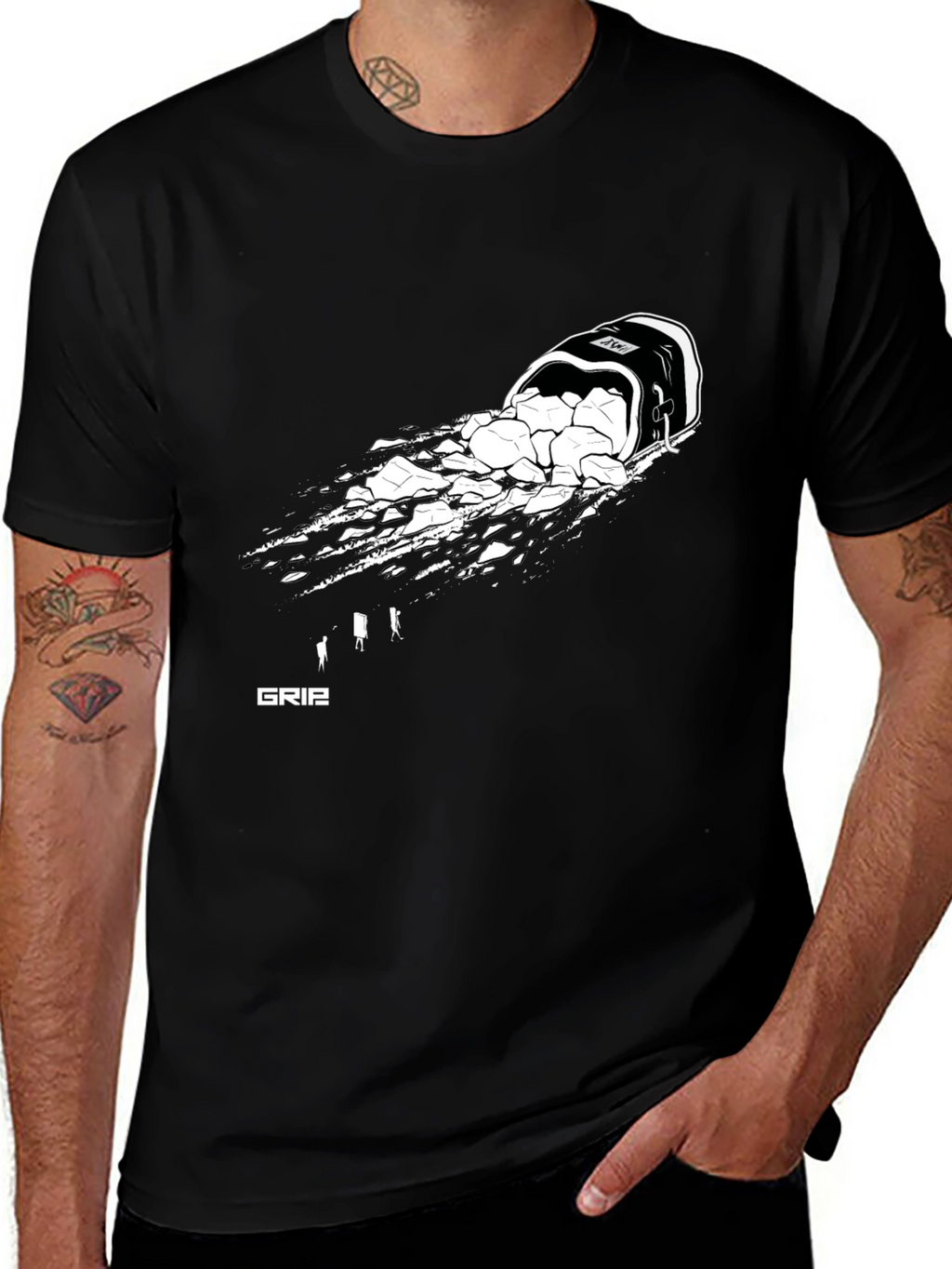Mens Black Graphic Tee - Rock Bucket Design