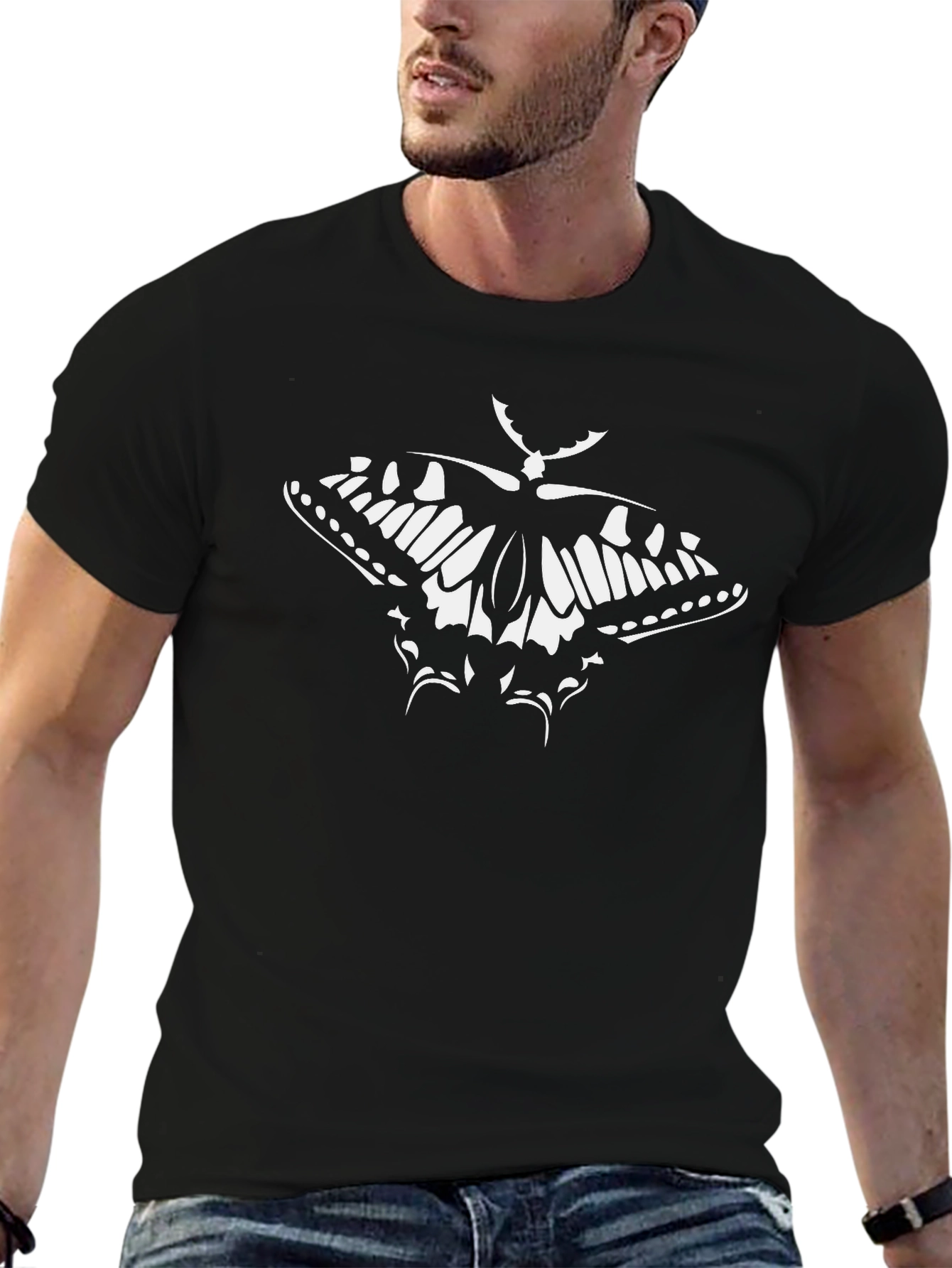 Black T-Shirt with Butterfly Graphic