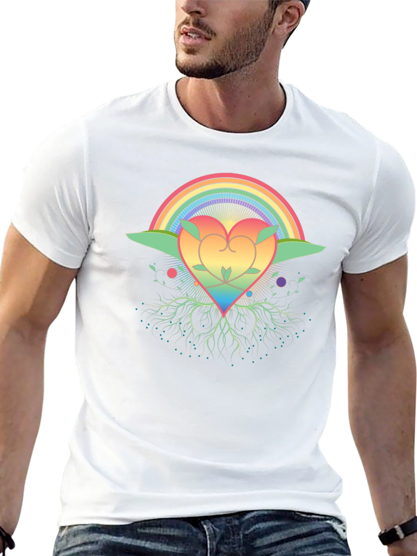 Rainbow Heart Tree Black T-Shirt