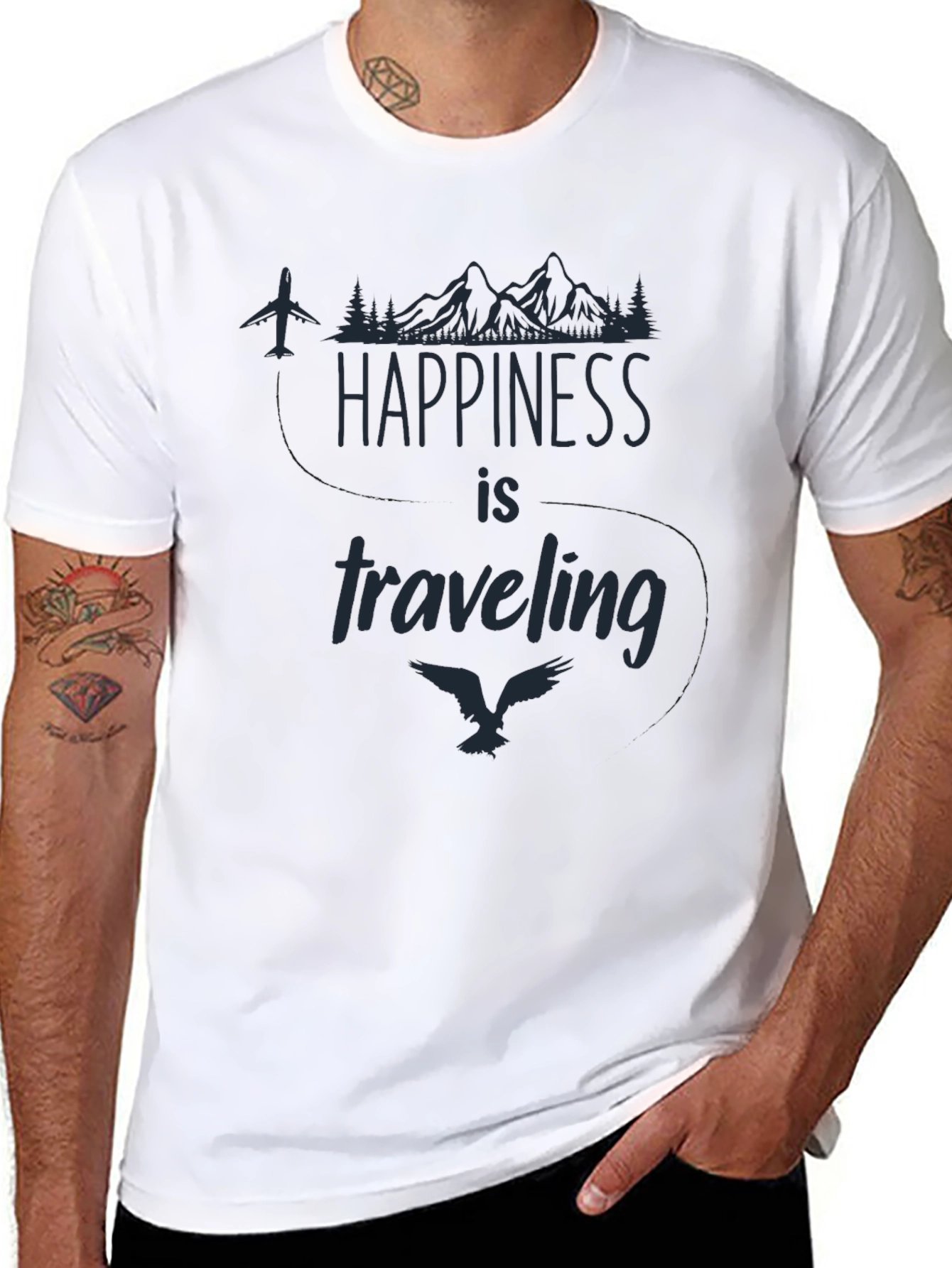 Happiness is Traveling Graphic Tee - Black