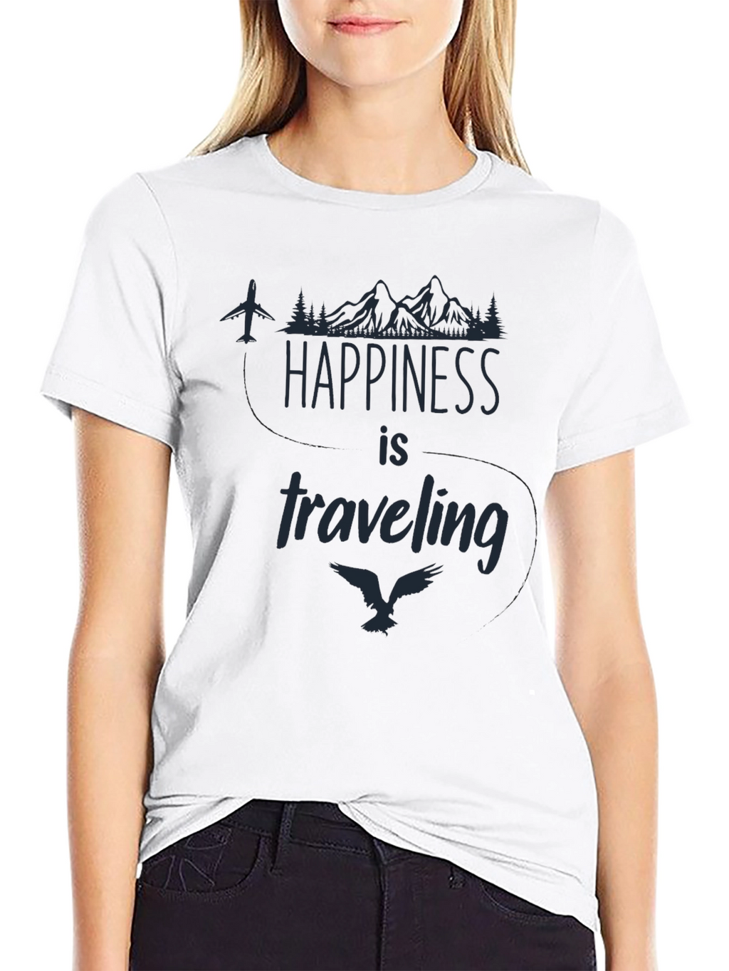 Happiness is Traveling Graphic Tee - Black