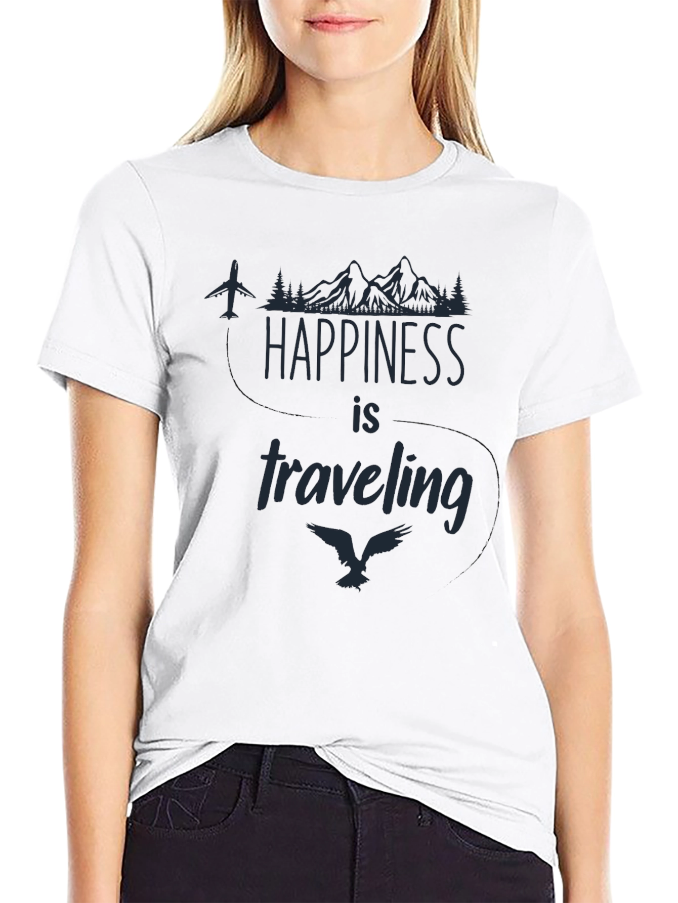 Happiness is Traveling Graphic Tee - Black