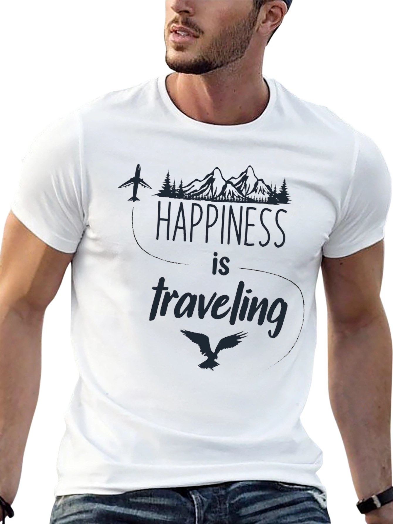 Happiness is Traveling Graphic Tee - Black