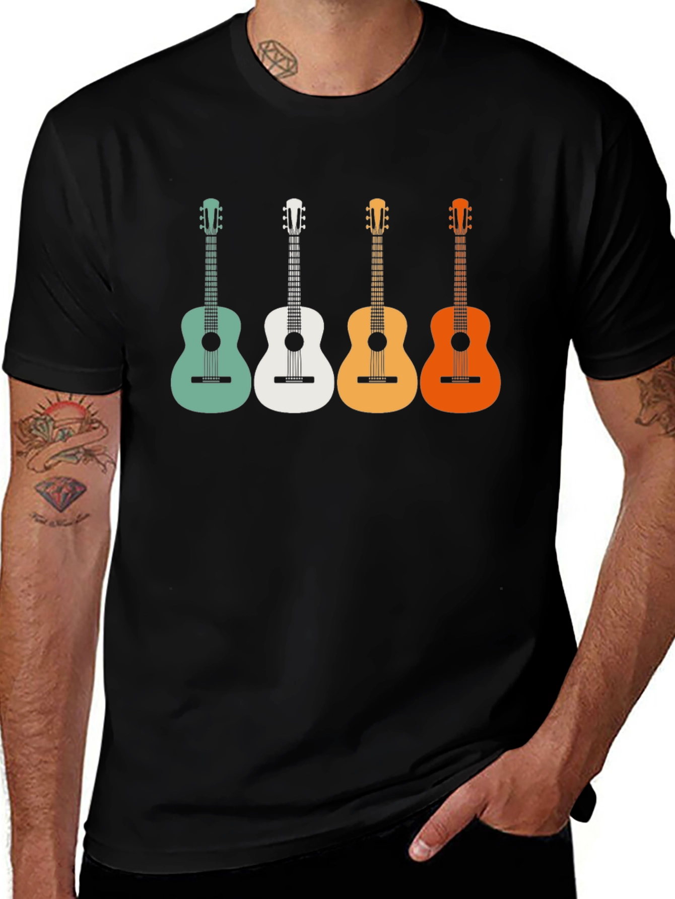 Retro Guitar T-Shirt - Colorful Acoustic Design