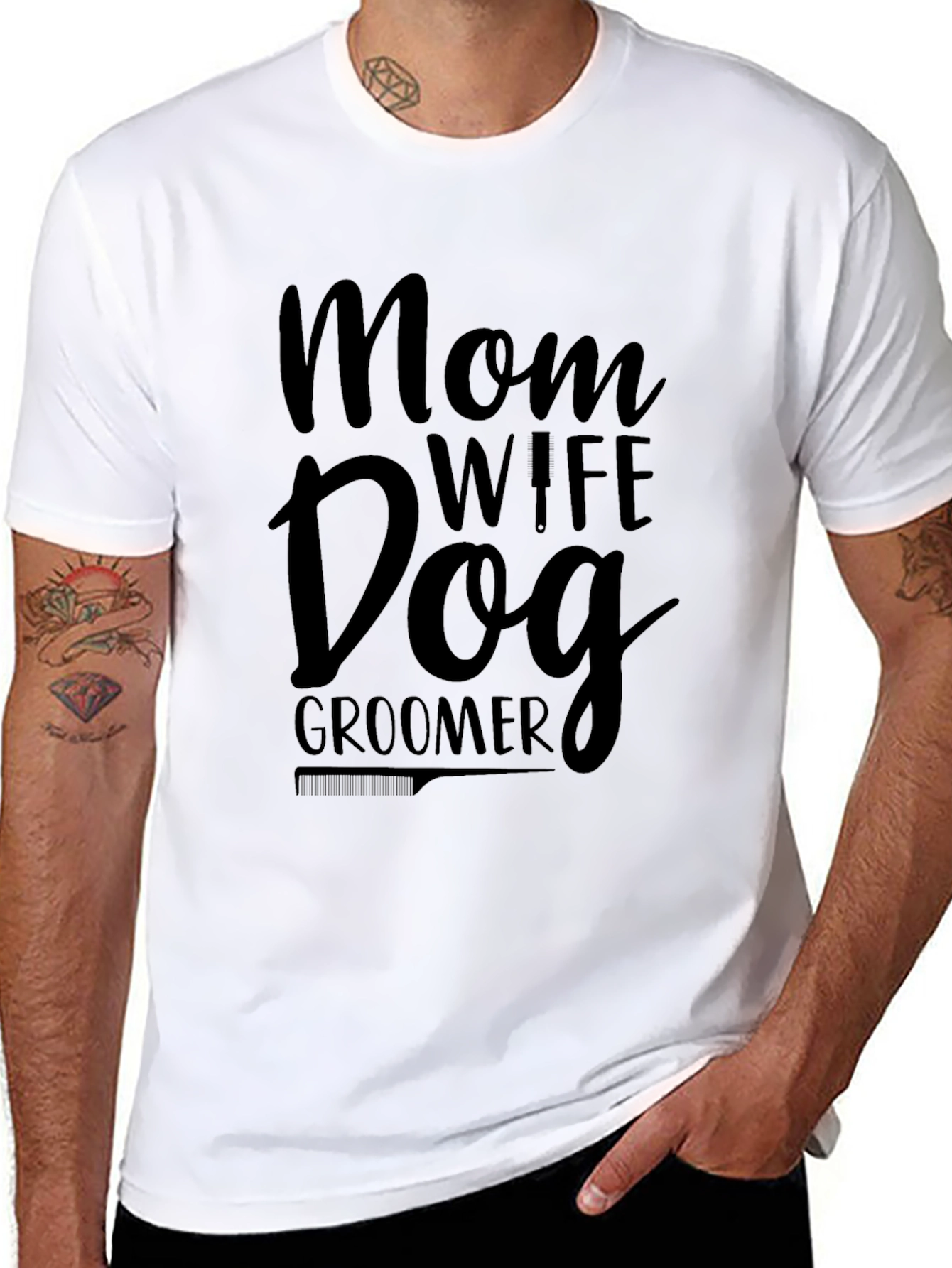 Mom Wife Dog Groomer Black T-Shirt
