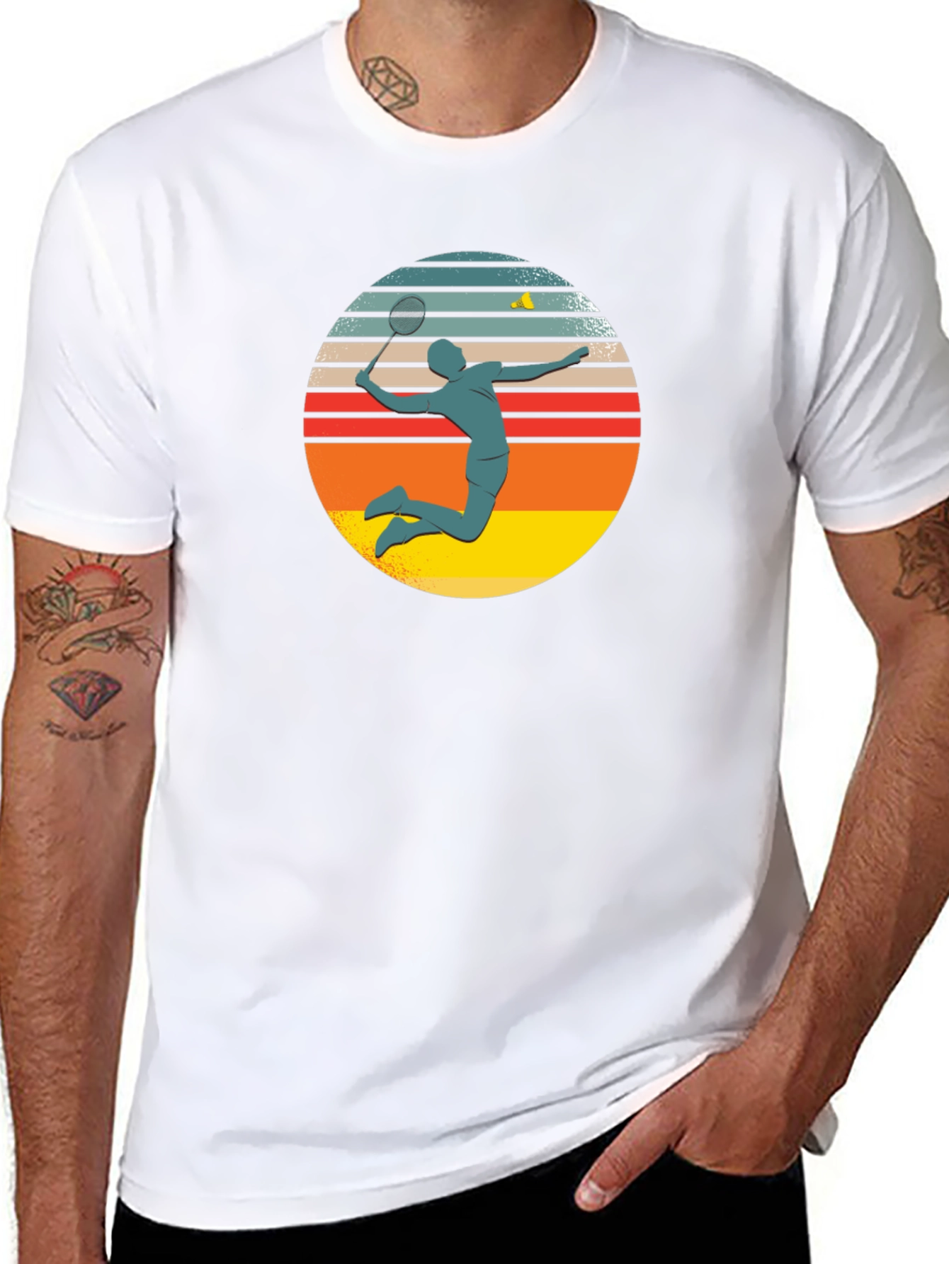 Retro Badminton Player Graphic T-Shirt