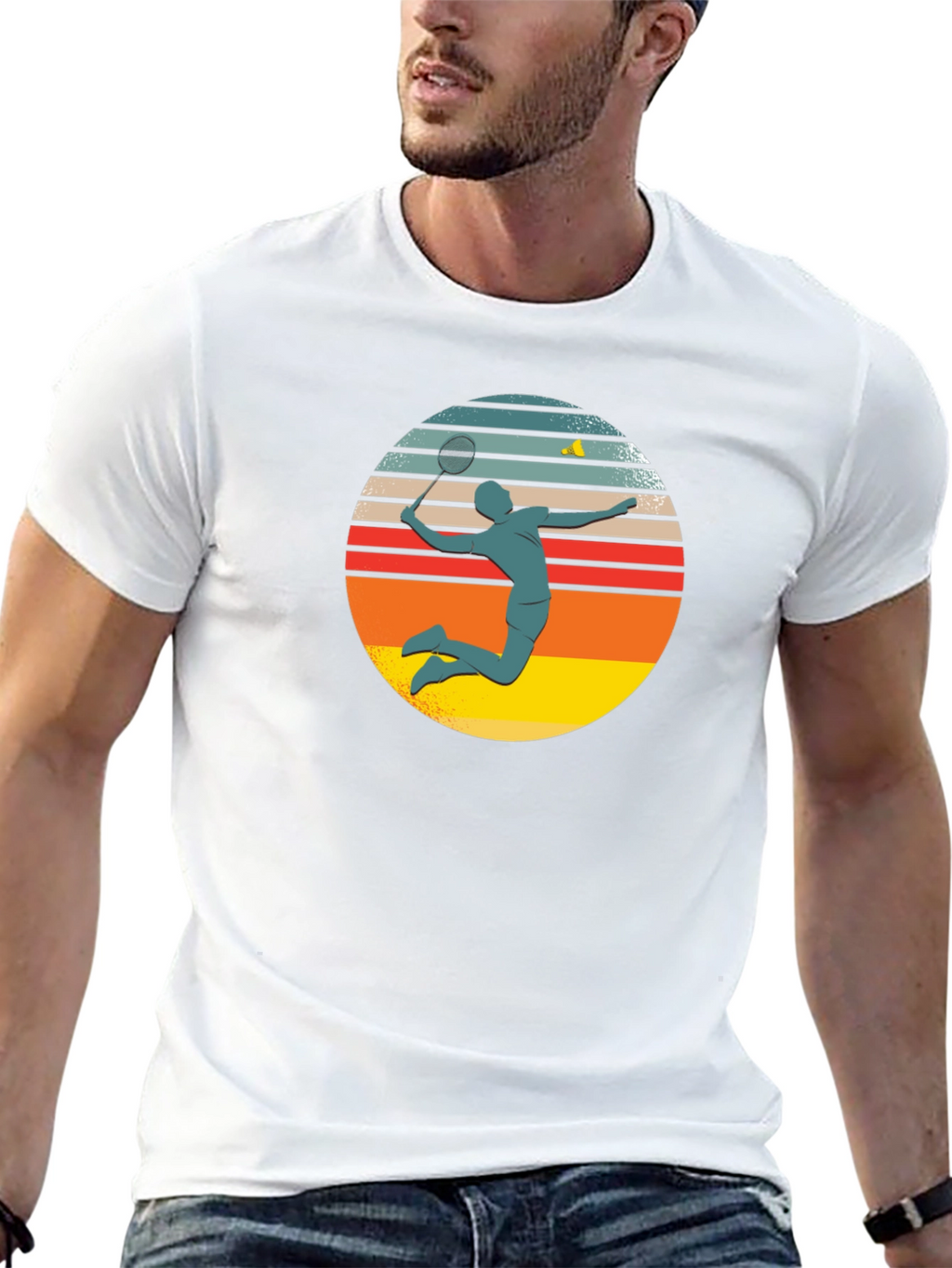 Retro Badminton Player Graphic T-Shirt