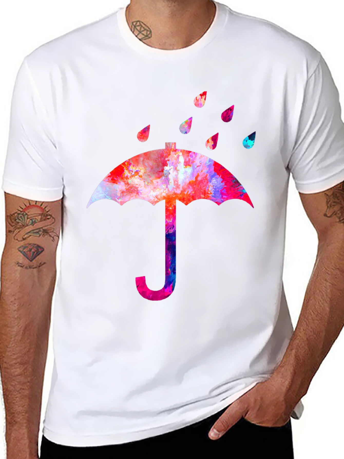 Watercolor Umbrella Black T-Shirt
