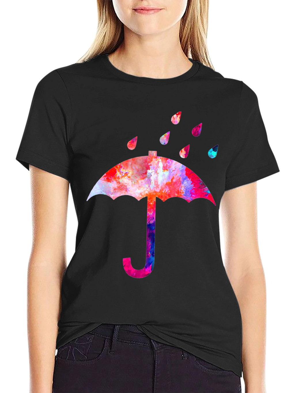 Watercolor Umbrella Black T-Shirt