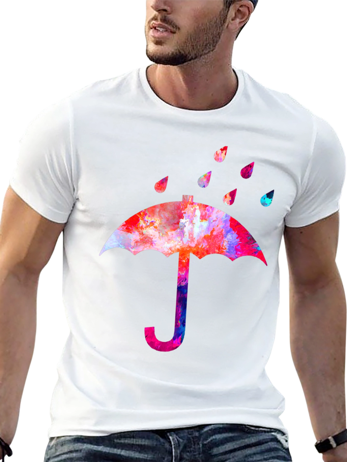 Watercolor Umbrella Black T-Shirt