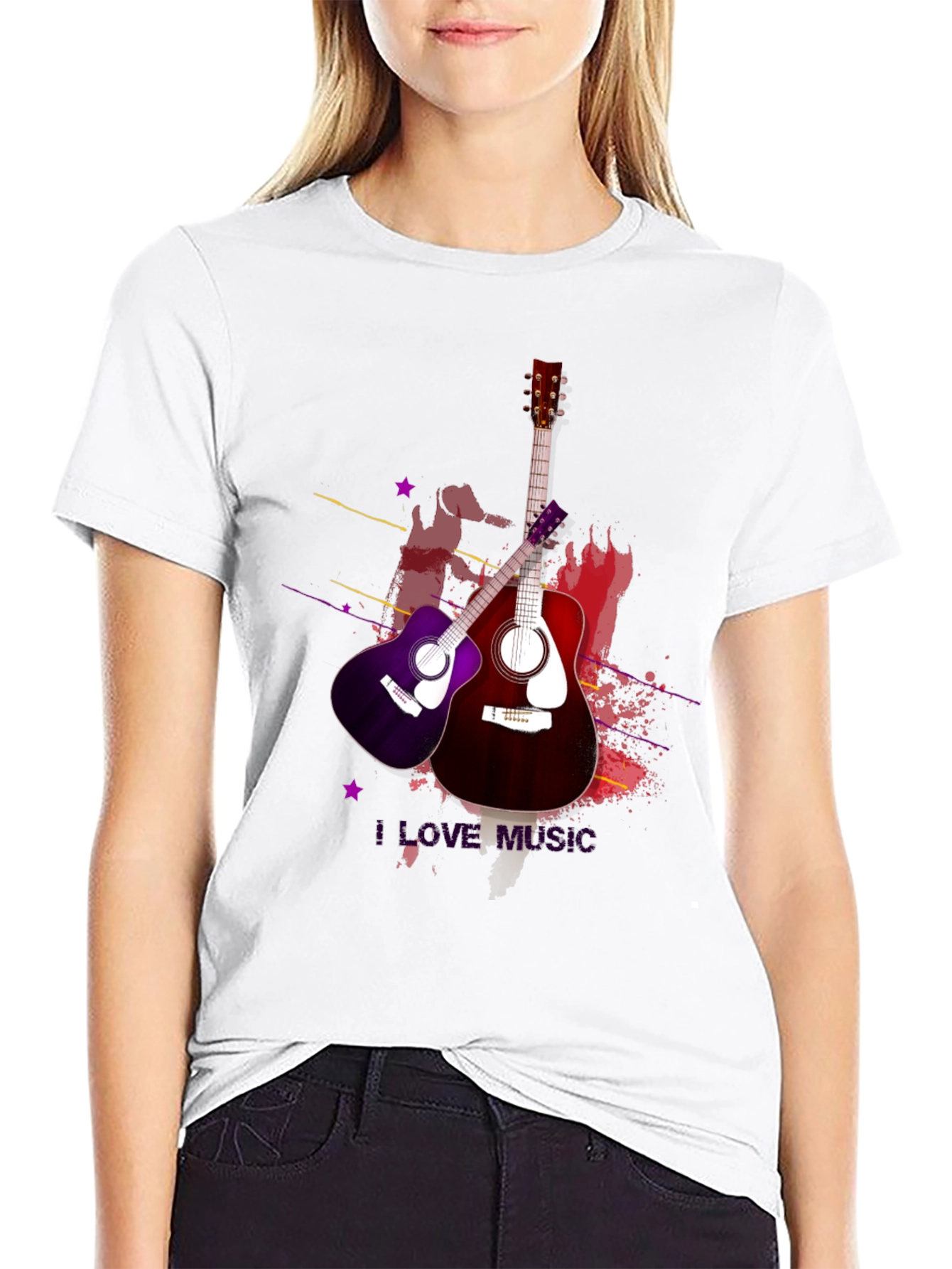 I Love Music Guitar T-Shirt