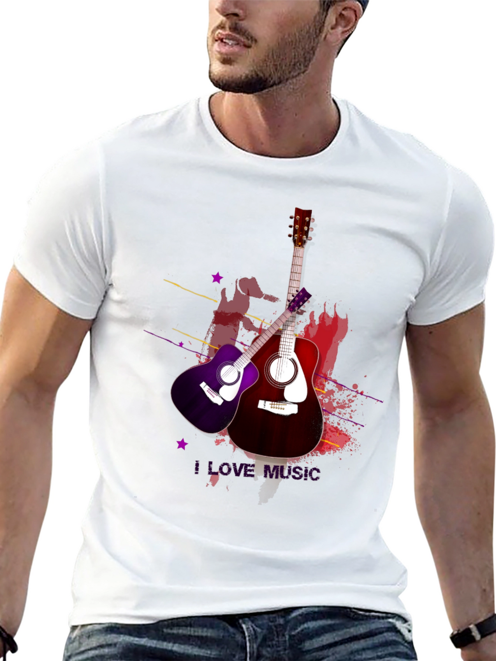 I Love Music Guitar T-Shirt