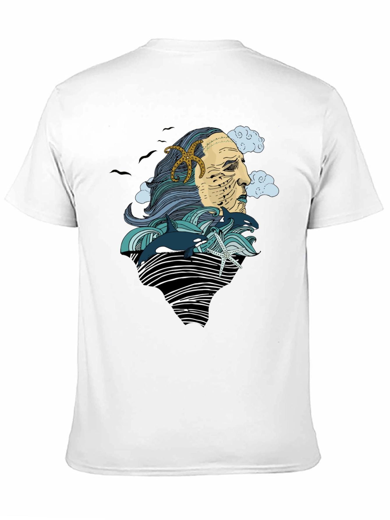 Ocean Deity Graphic Tee - Black Cotton T-Shirt