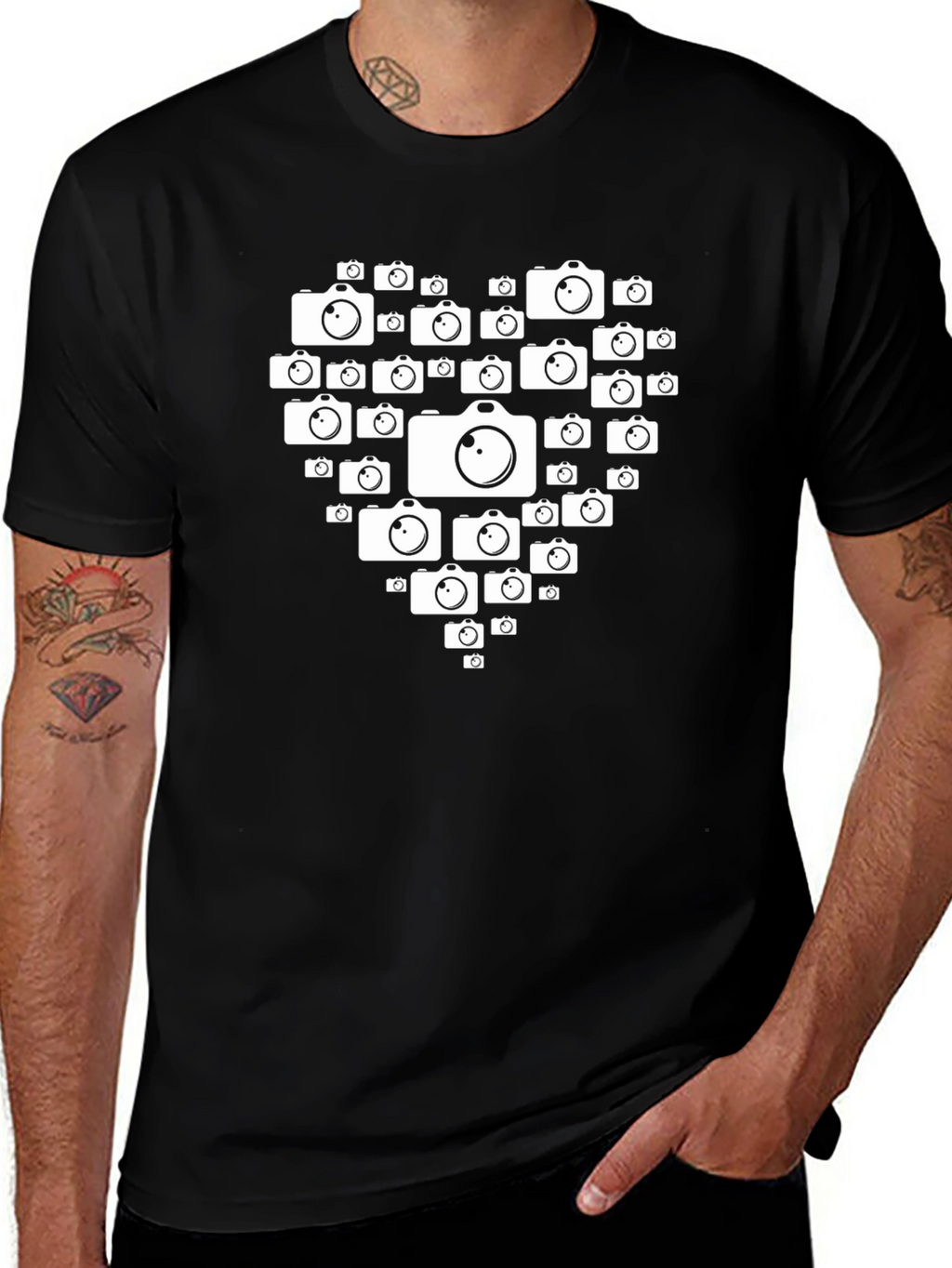Camera Heart Graphic Black T-Shirt