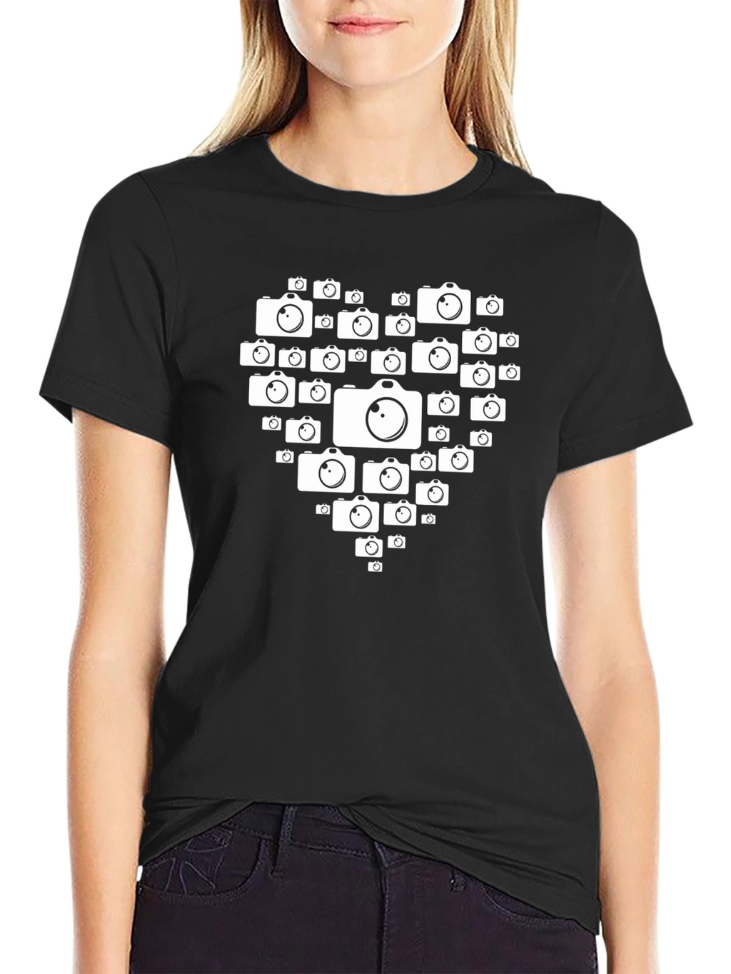 Camera Heart Graphic Black T-Shirt