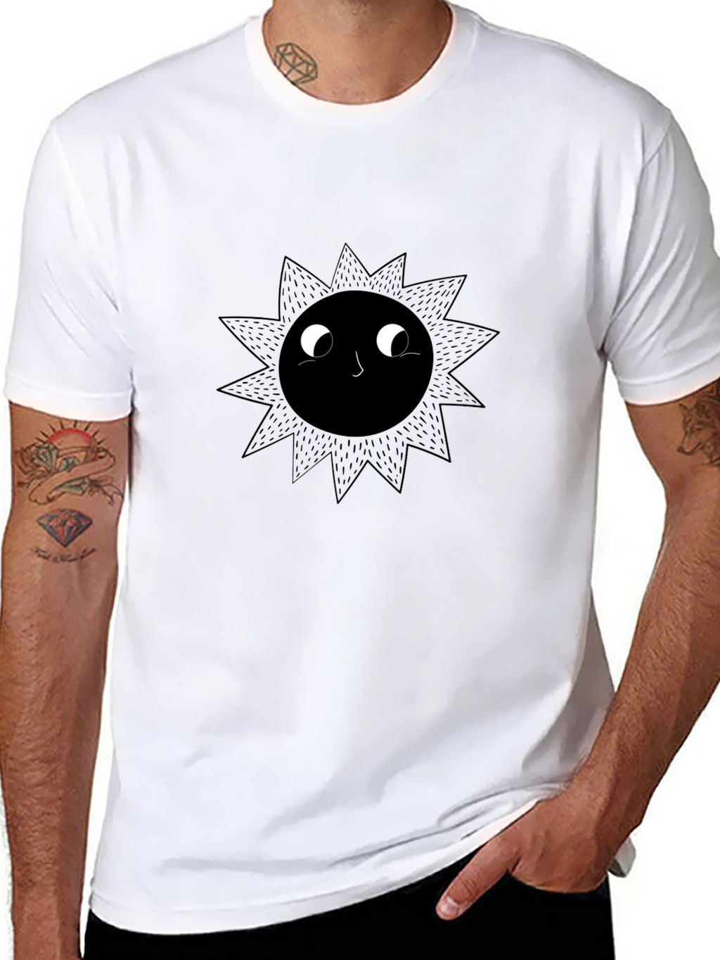 Black Graphic Tee - Smiling Sun Design
