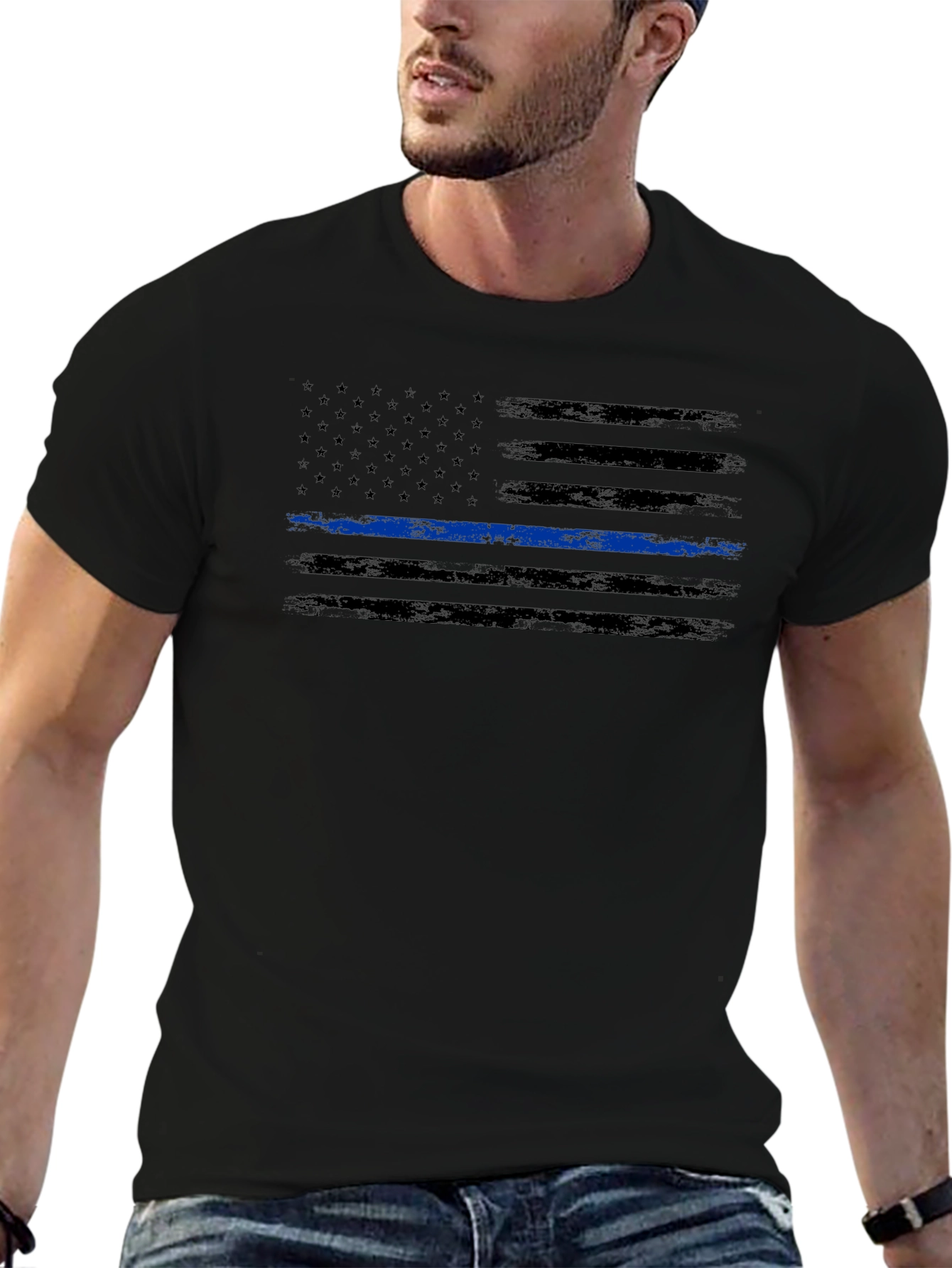 Thin Blue Line American Flag Graphic Tee