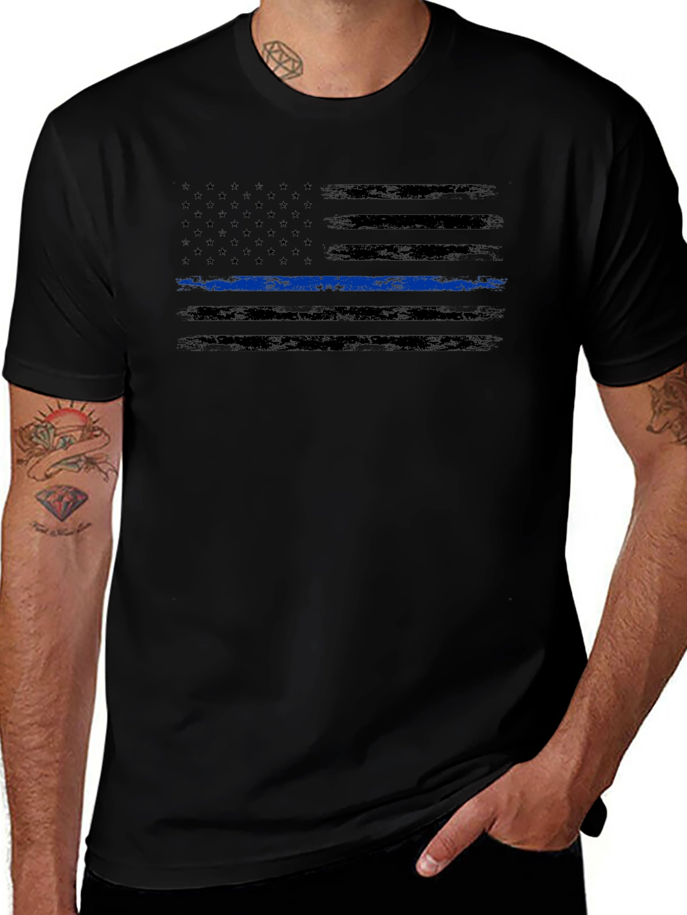 Thin Blue Line American Flag Graphic Tee