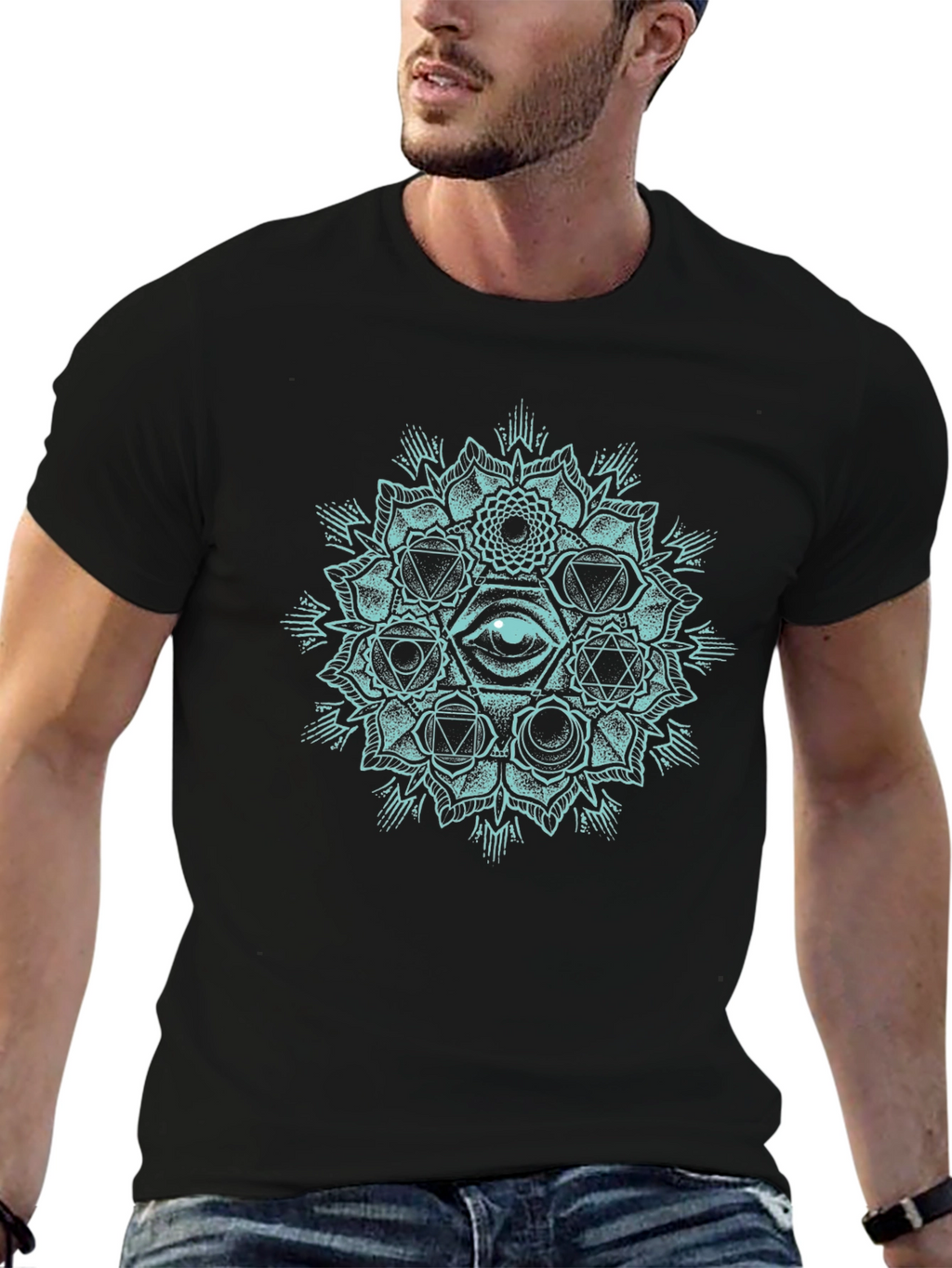Mystic Eye Mandala Graphic T-Shirt - Black