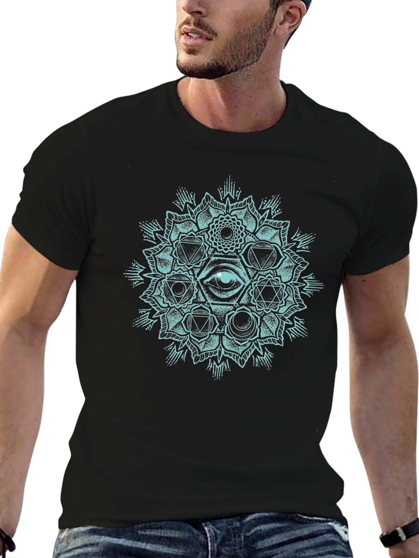 Mystic Eye Mandala Graphic T-Shirt - Black