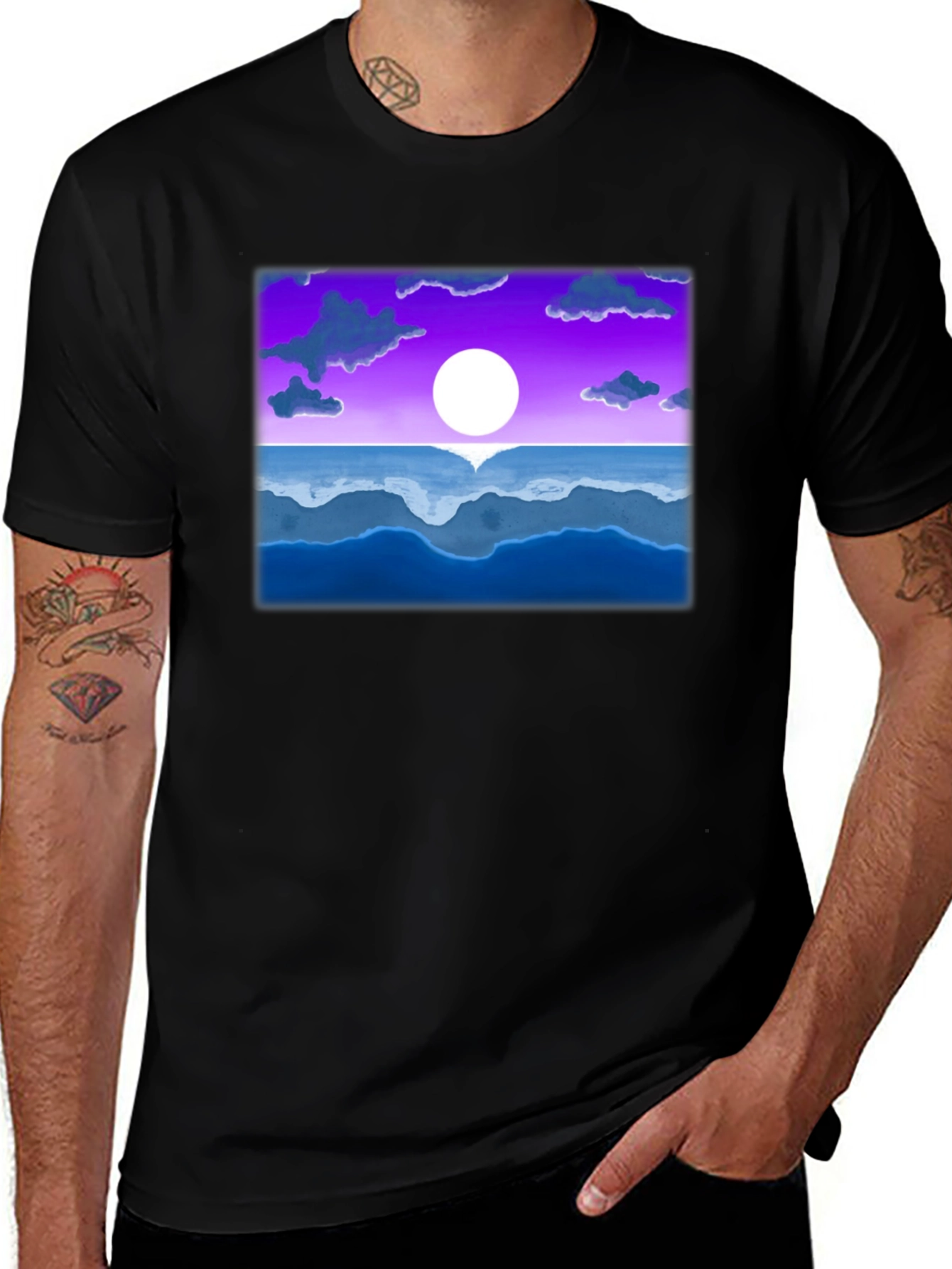 Sunset Ocean Graphic Tee - Black