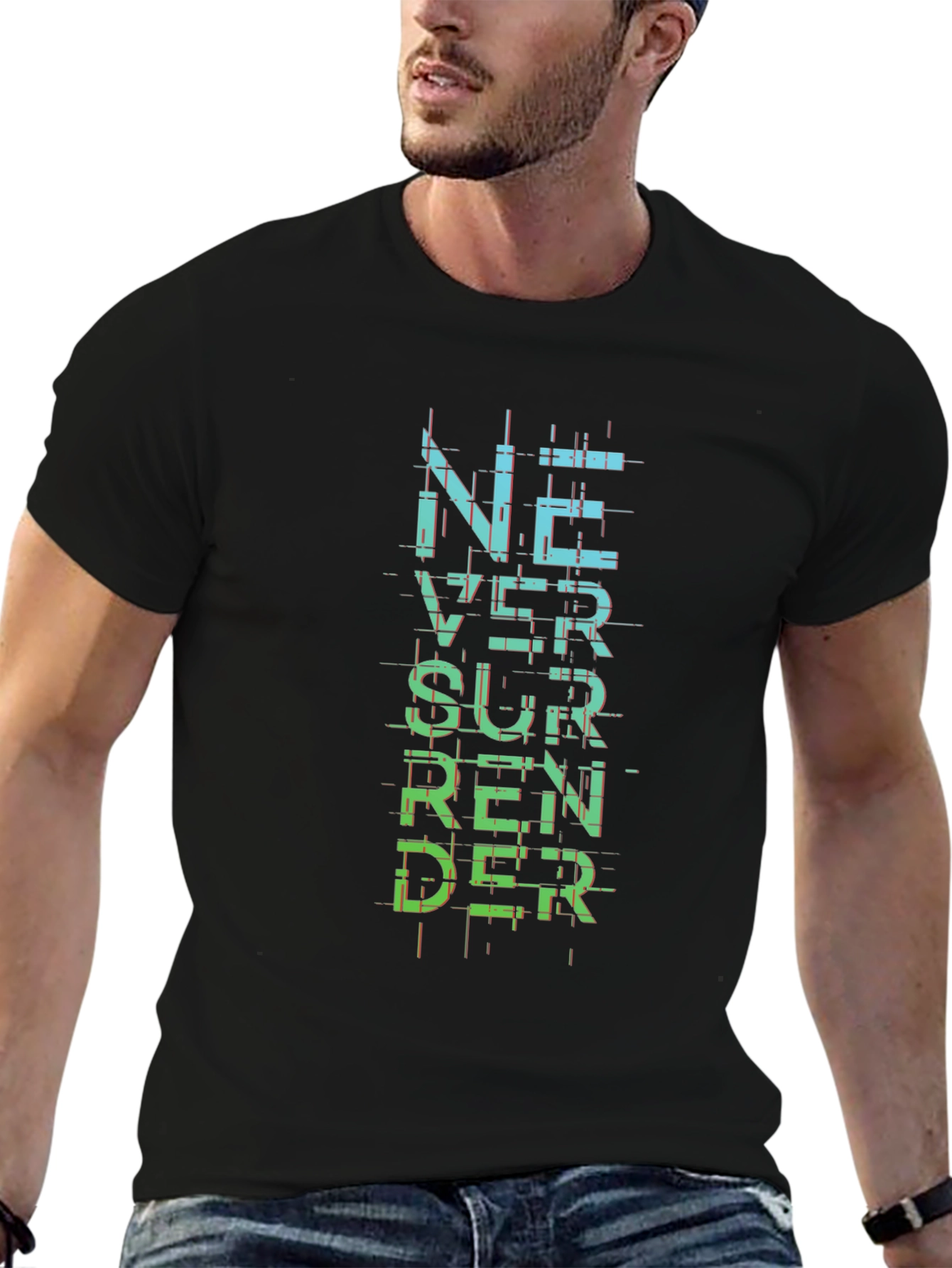 Never Surrender Graphic Print Black T-Shirt