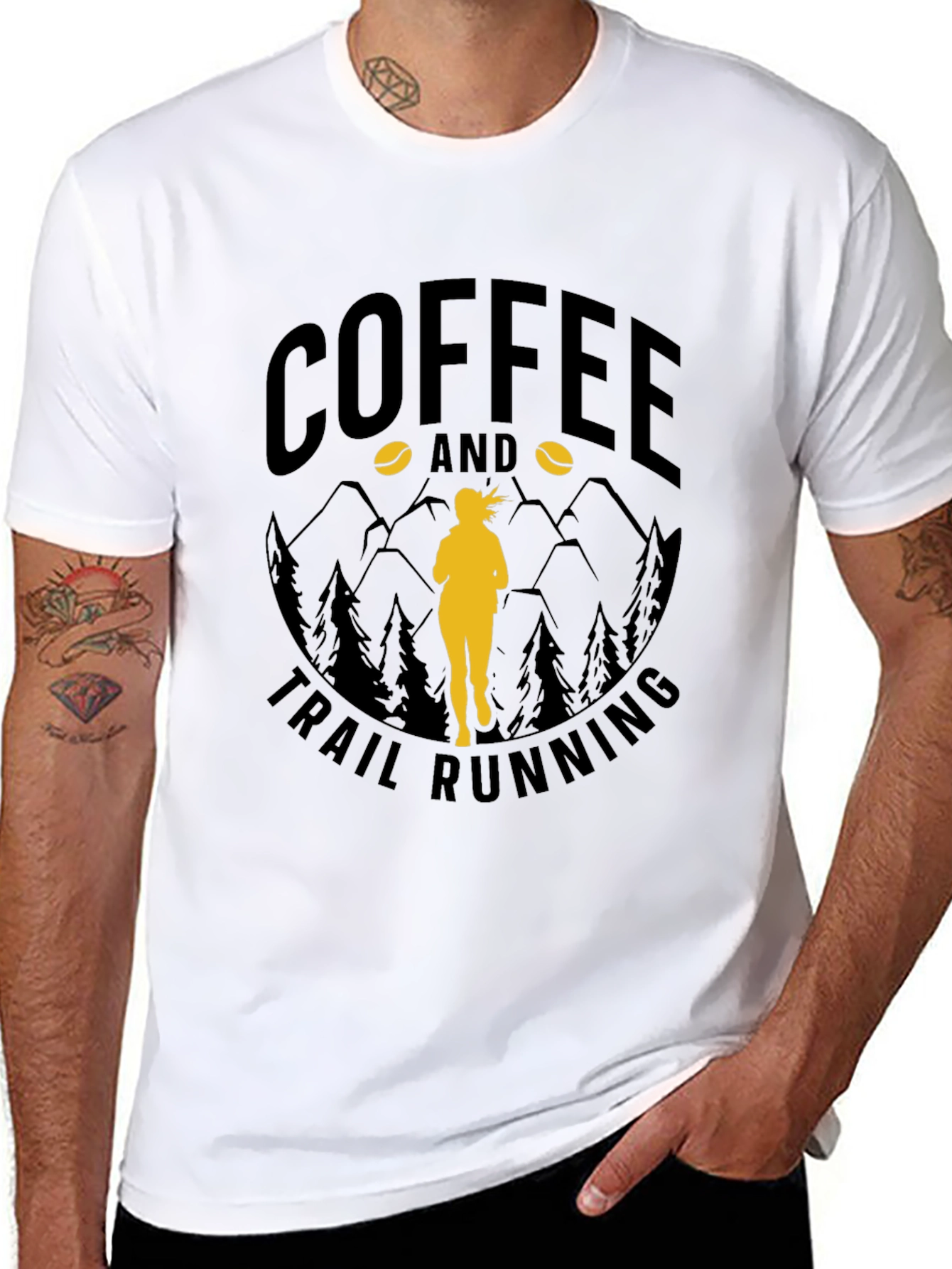 Coffee & Trail Running T-Shirt - Mountain Design